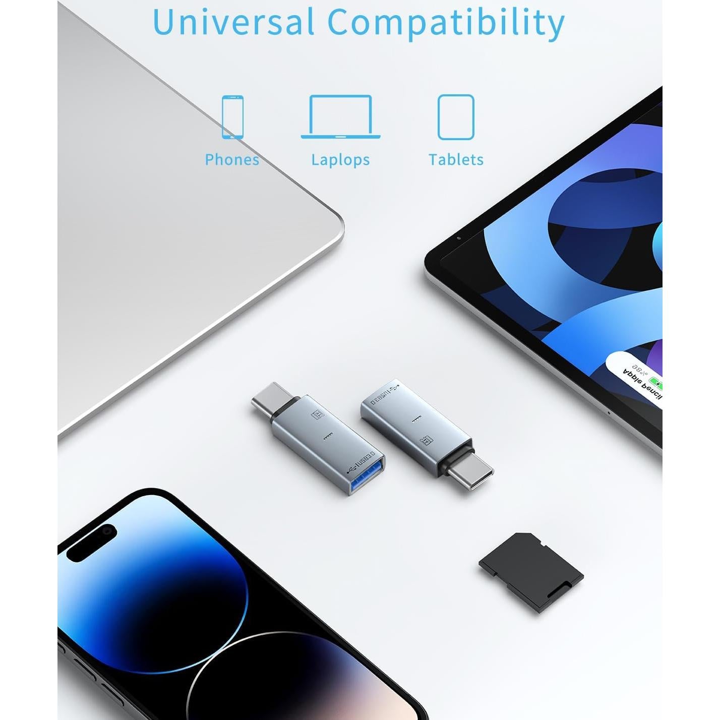 2 Pack USB C TF Card Reader & USB 3.0 Adapter, Dual-Slot Type-C OTG Reader for SD/SDXC/SDHC/MMC & Micro TF Cards USB-A Converter Compatible with iPhone 16/15, iPad Pro, MacBook, Samsung Galaxy S25/S24