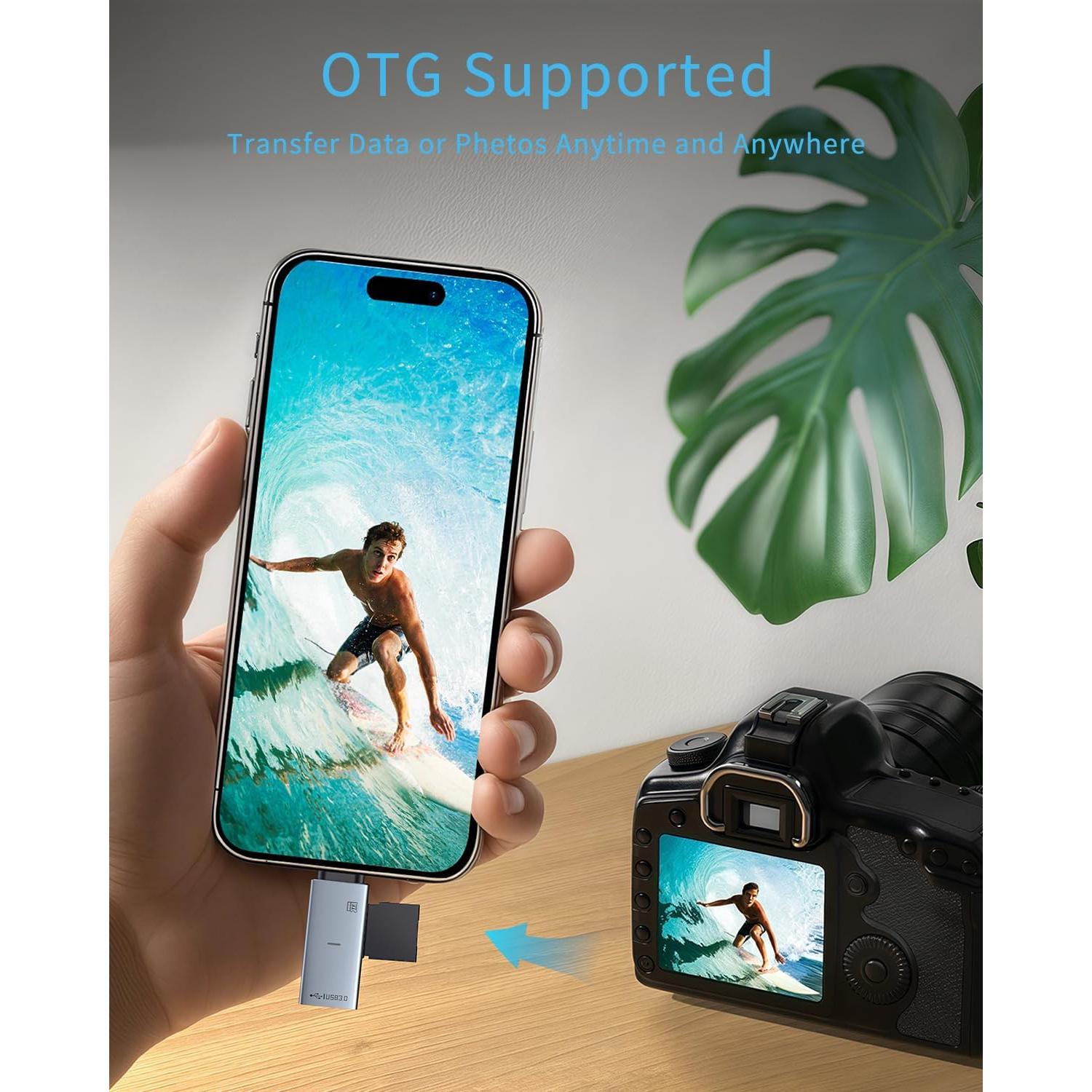 2 Pack USB C TF Card Reader & USB 3.0 Adapter, Dual-Slot Type-C OTG Reader for SD/SDXC/SDHC/MMC & Micro TF Cards USB-A Converter Compatible with iPhone 16/15, iPad Pro, MacBook, Samsung Galaxy S25/S24
