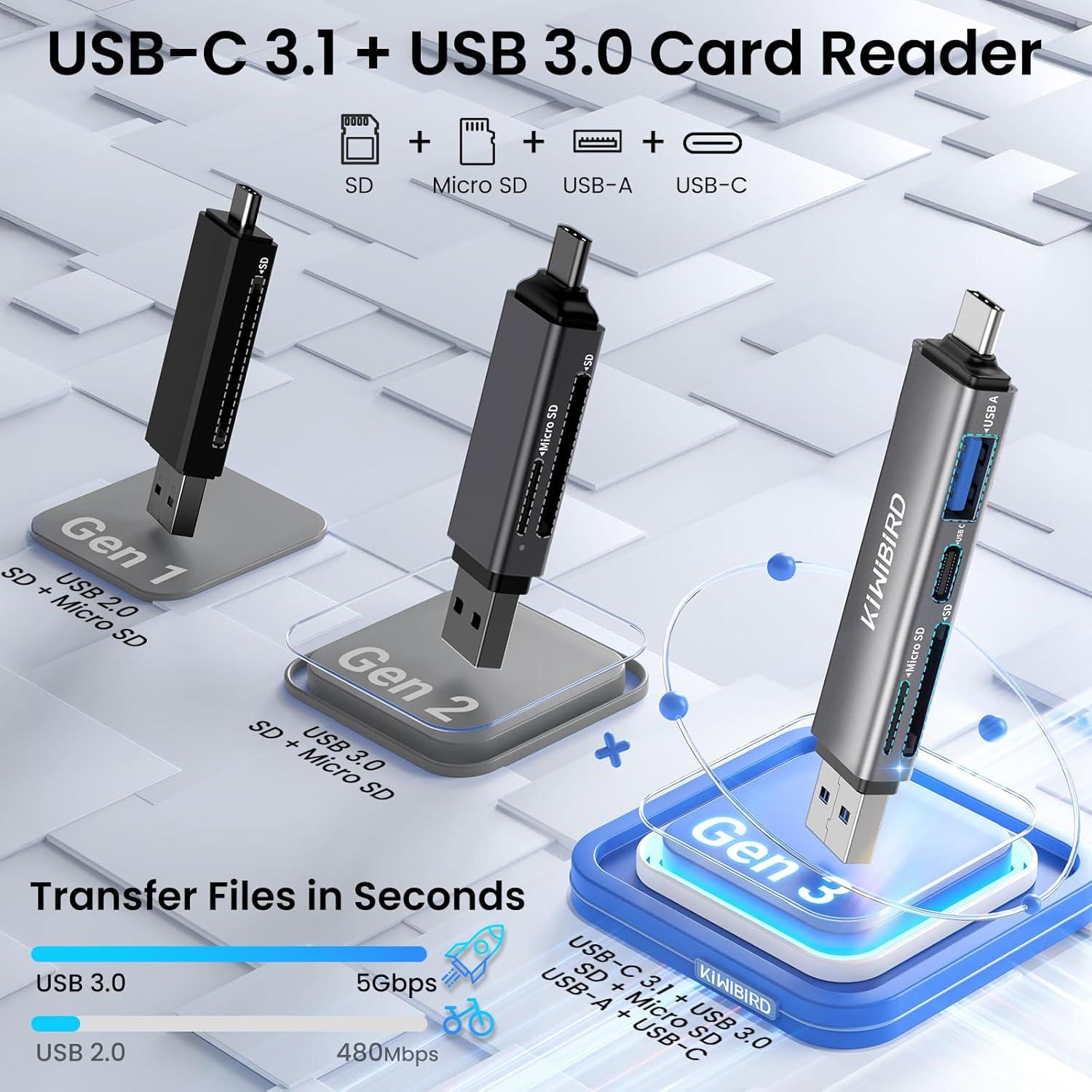 Lector de Tarjetas SD USB 3.0 KiWiBiRD SG-039G 4-en-1