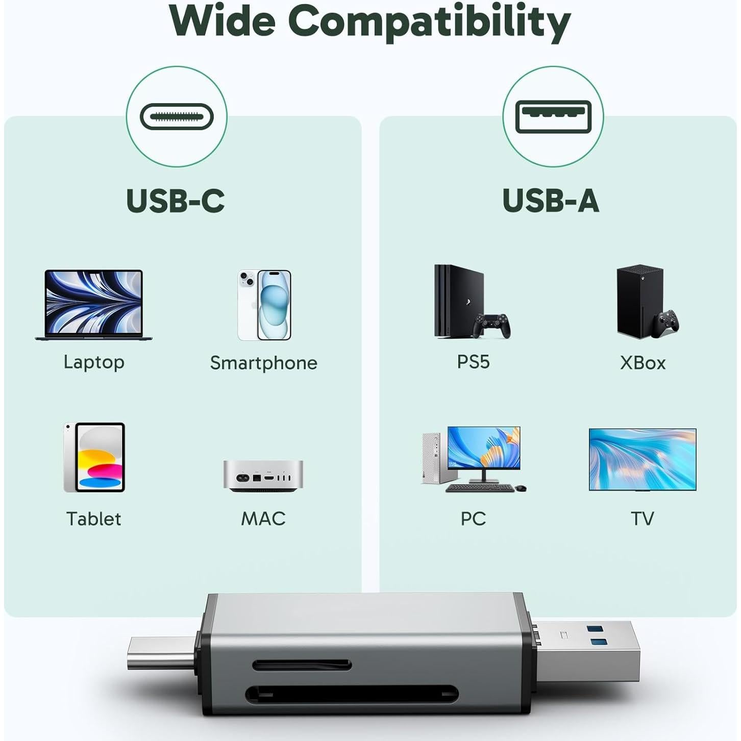 Lector de Tarjeta SD AKASO USB 3.0 Tipo C - 32g, Gris