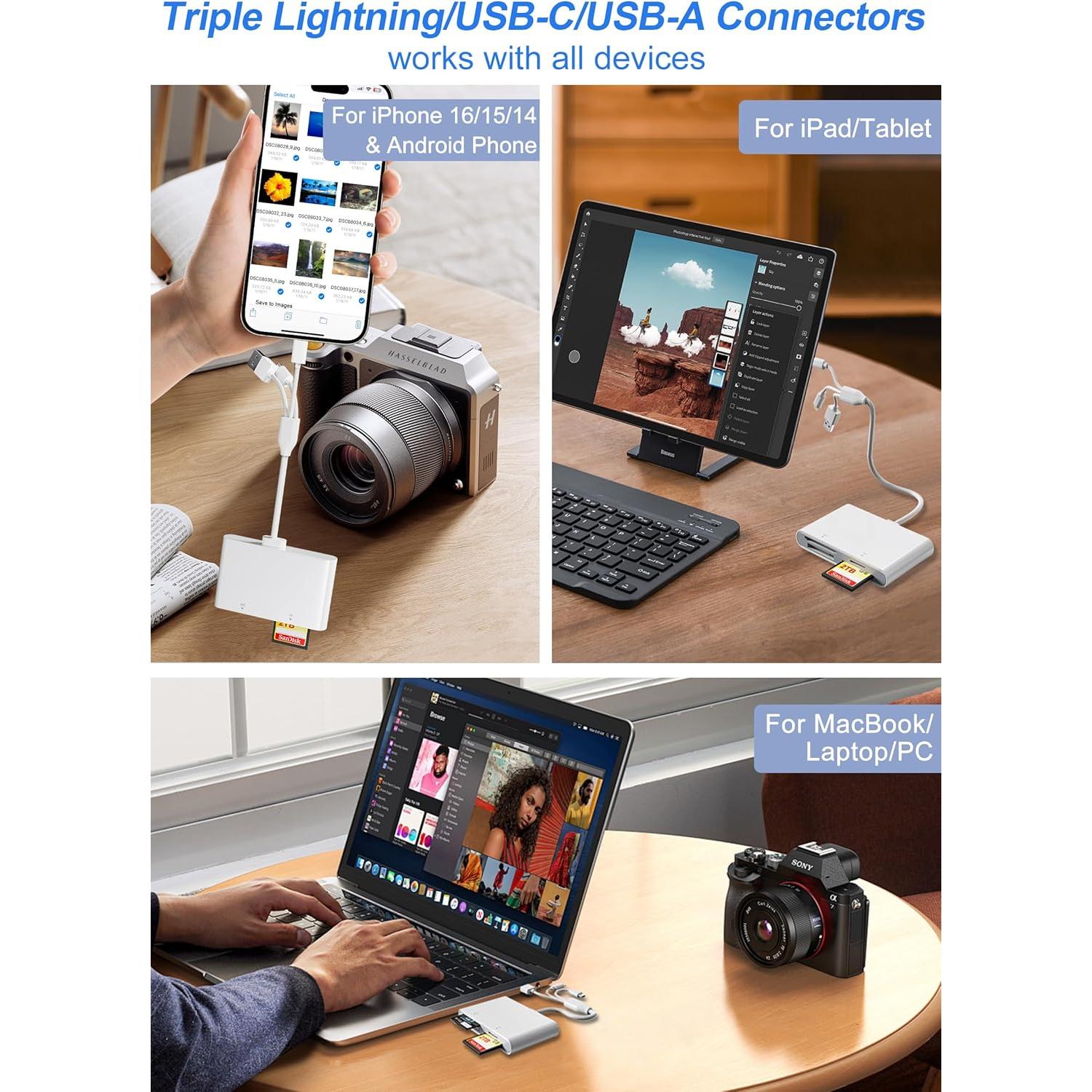 Adaptador Lector de Tarjetas 4-en-1 Bawanfa Plus Blanco