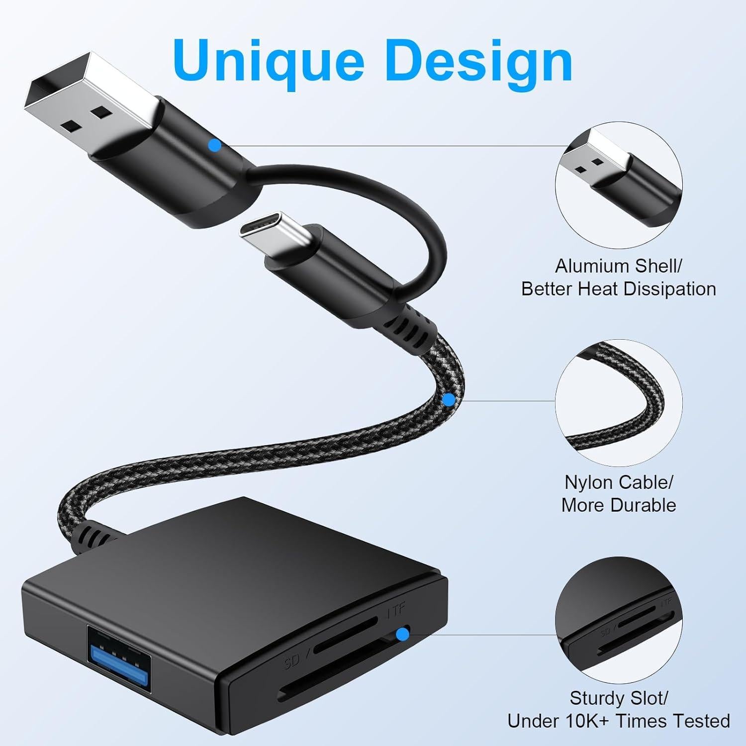 Lector de Tarjetas SD USB A y USB C Denlane - Adaptador 5 en 1