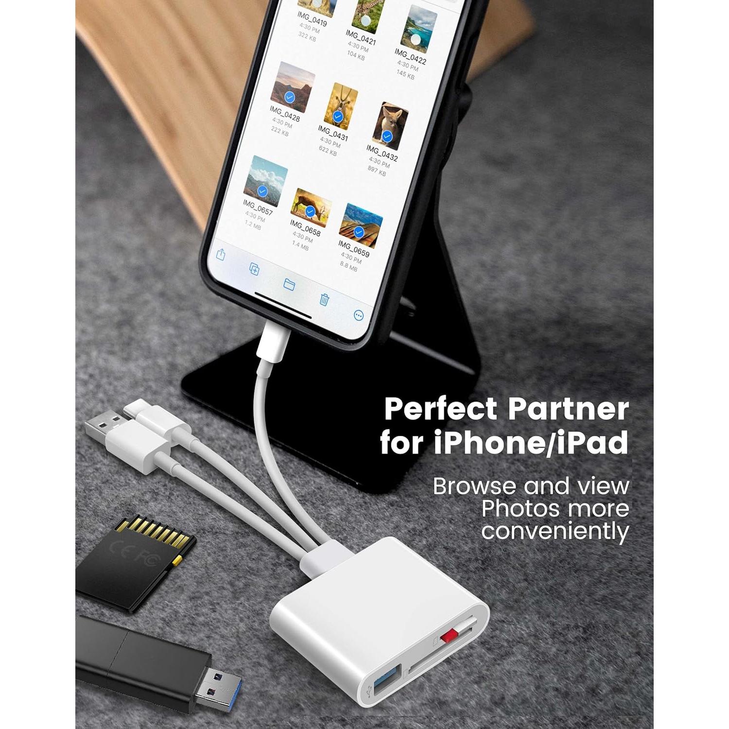 Lector de Tarjetas SD 3 en 1 BKYMPR para iPhone iPad Mac