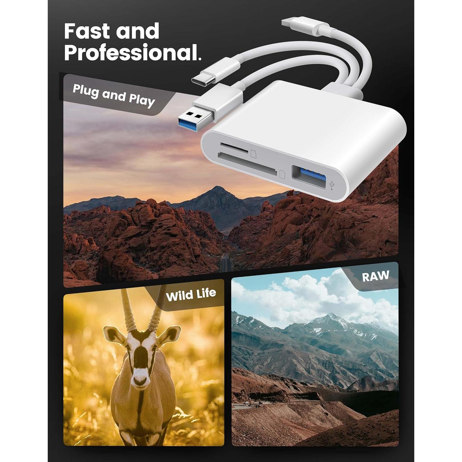 Lector de Tarjetas SD 3 en 1 BKYMPR para iPhone iPad Mac