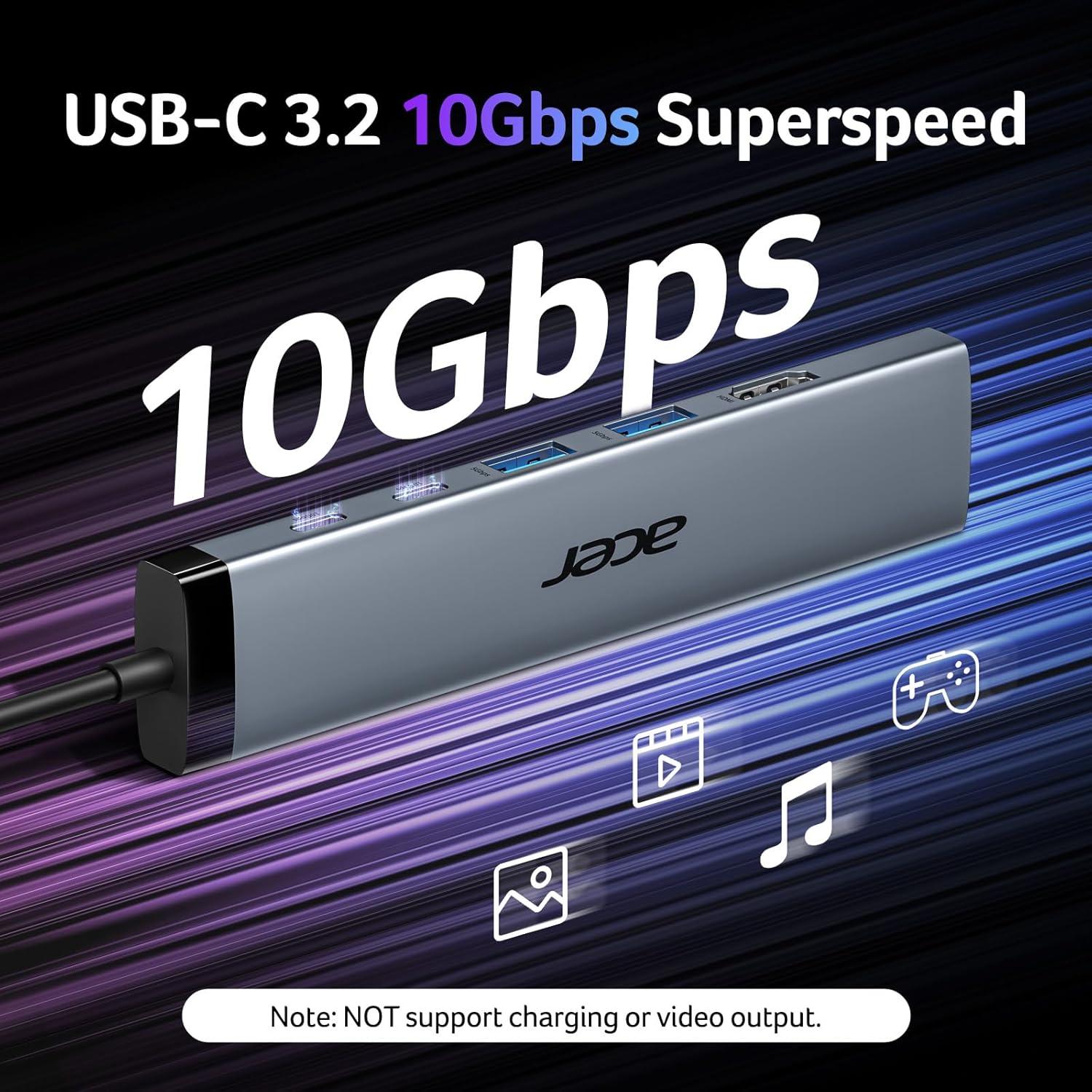 Hub USB C 8 en 1 Acer ODK520 HDMI 4K 100W PD 10Gbps