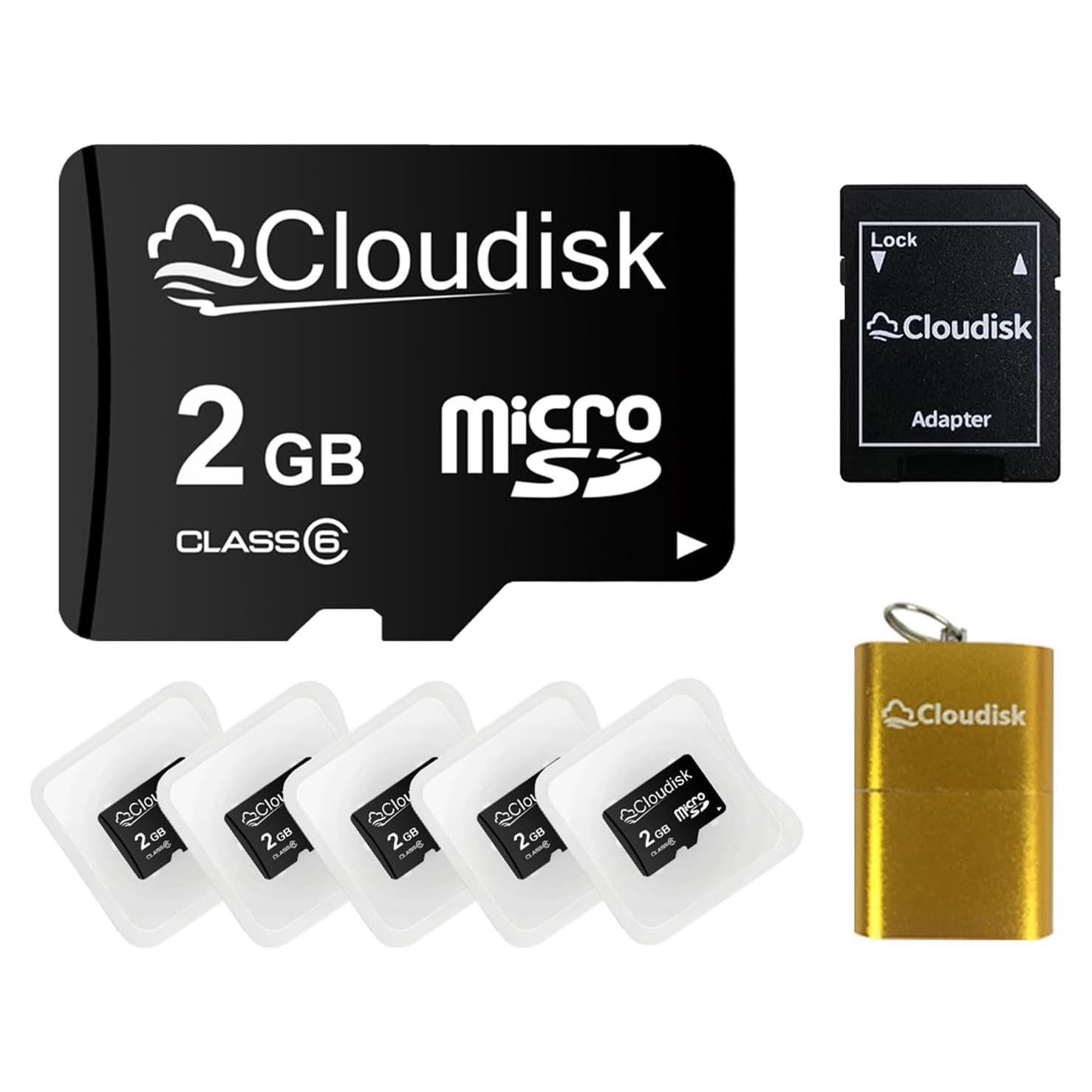 Paquete de 5 Tarjetas Micro SD 2GB Cloudisk C6 con Adaptador