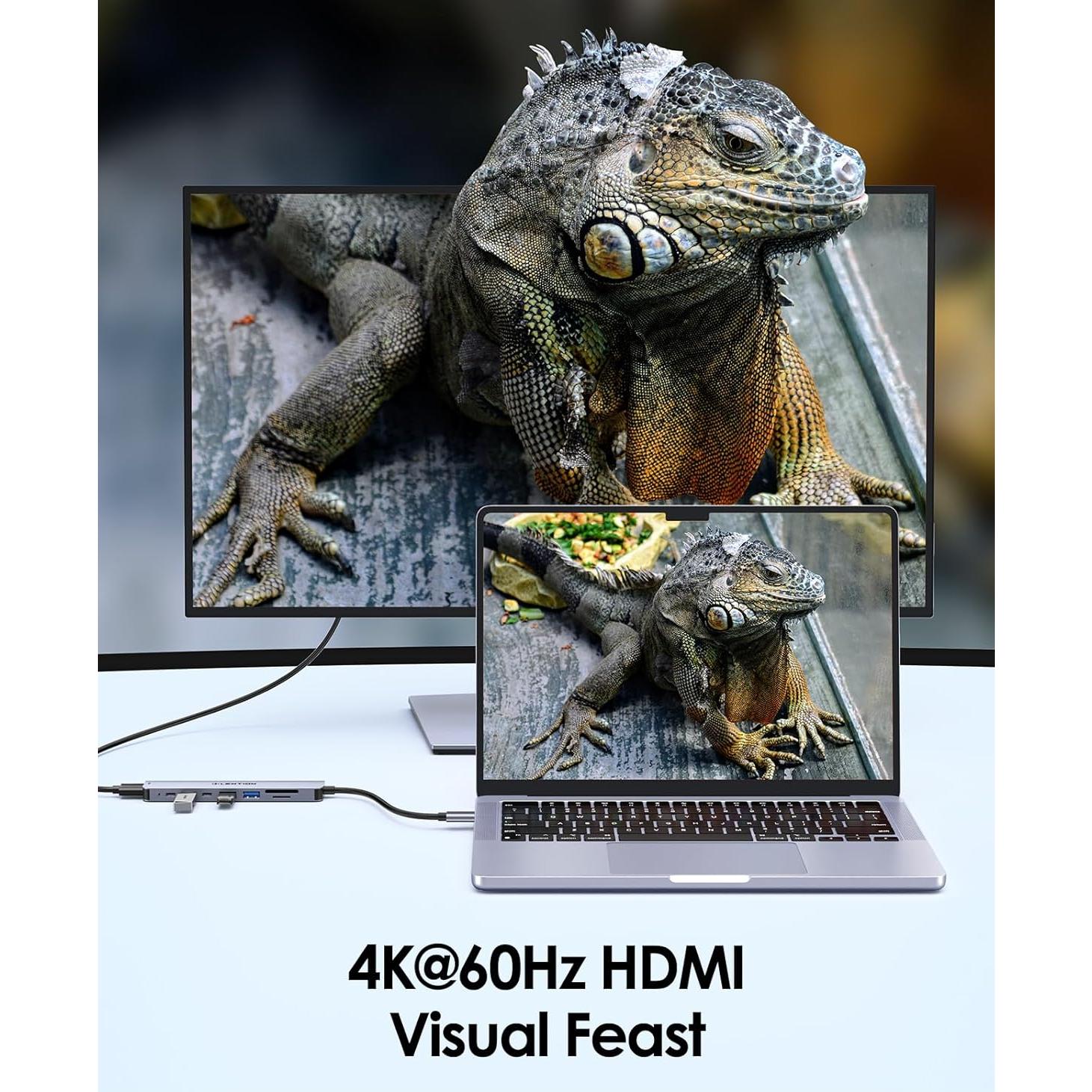 Hub USB C 8 en 1 Lention con HDMI 4K, 100W PD, 4 Puertos