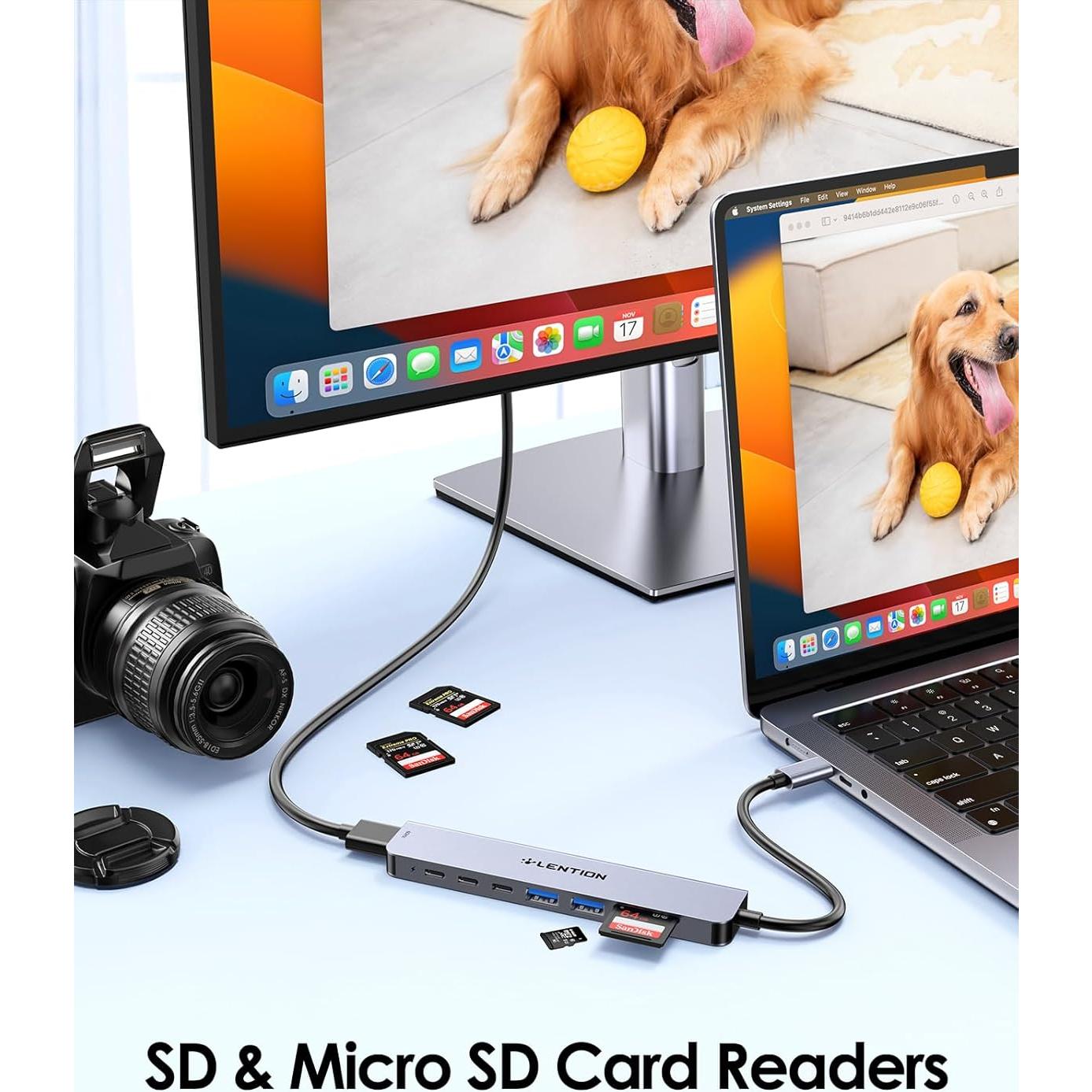 Hub USB C 8 en 1 Lention con HDMI 4K, 100W PD, 4 Puertos