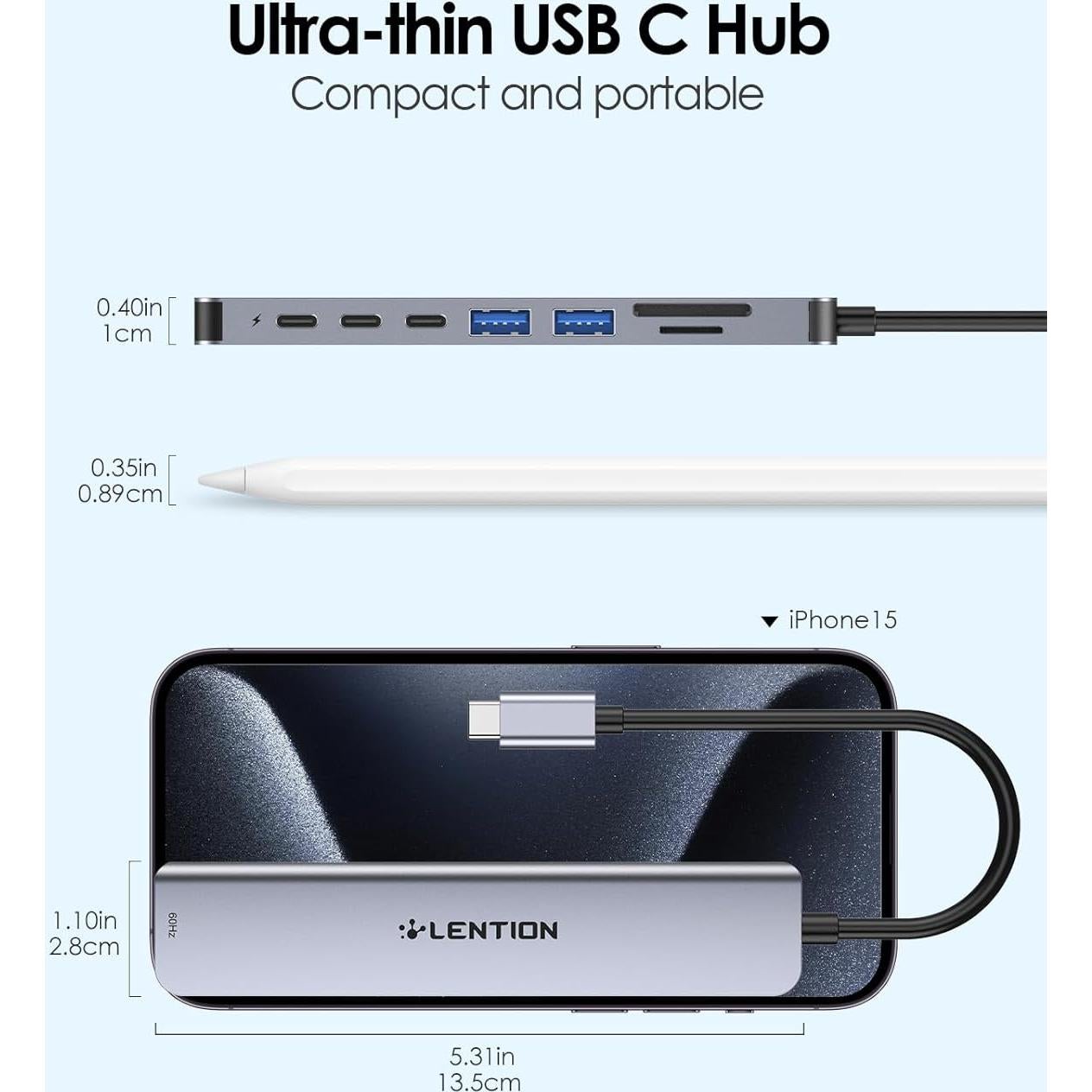 Hub USB C 8 en 1 Lention con HDMI 4K, 100W PD, 4 Puertos