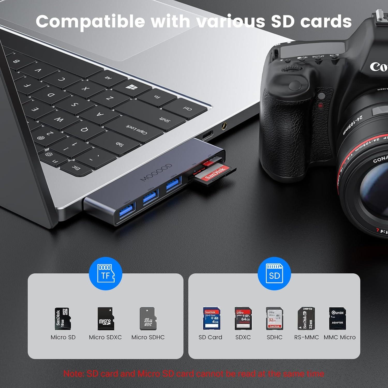 Hub USB MOGOOD 5 en 1 con Lector SD/TF y 3 Puertos