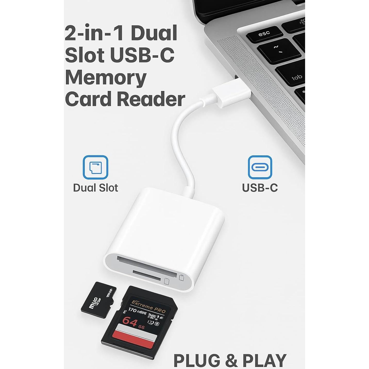 Lector de Tarjetas SD y MicroSD USB-C Genérico 2-en-1 Blanco