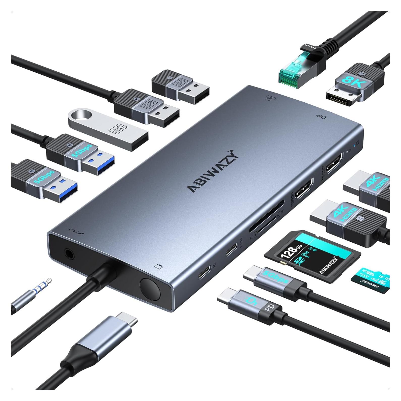 Estación de Acoplamiento USB-C 15 en 1 ABIWAZY para Laptop