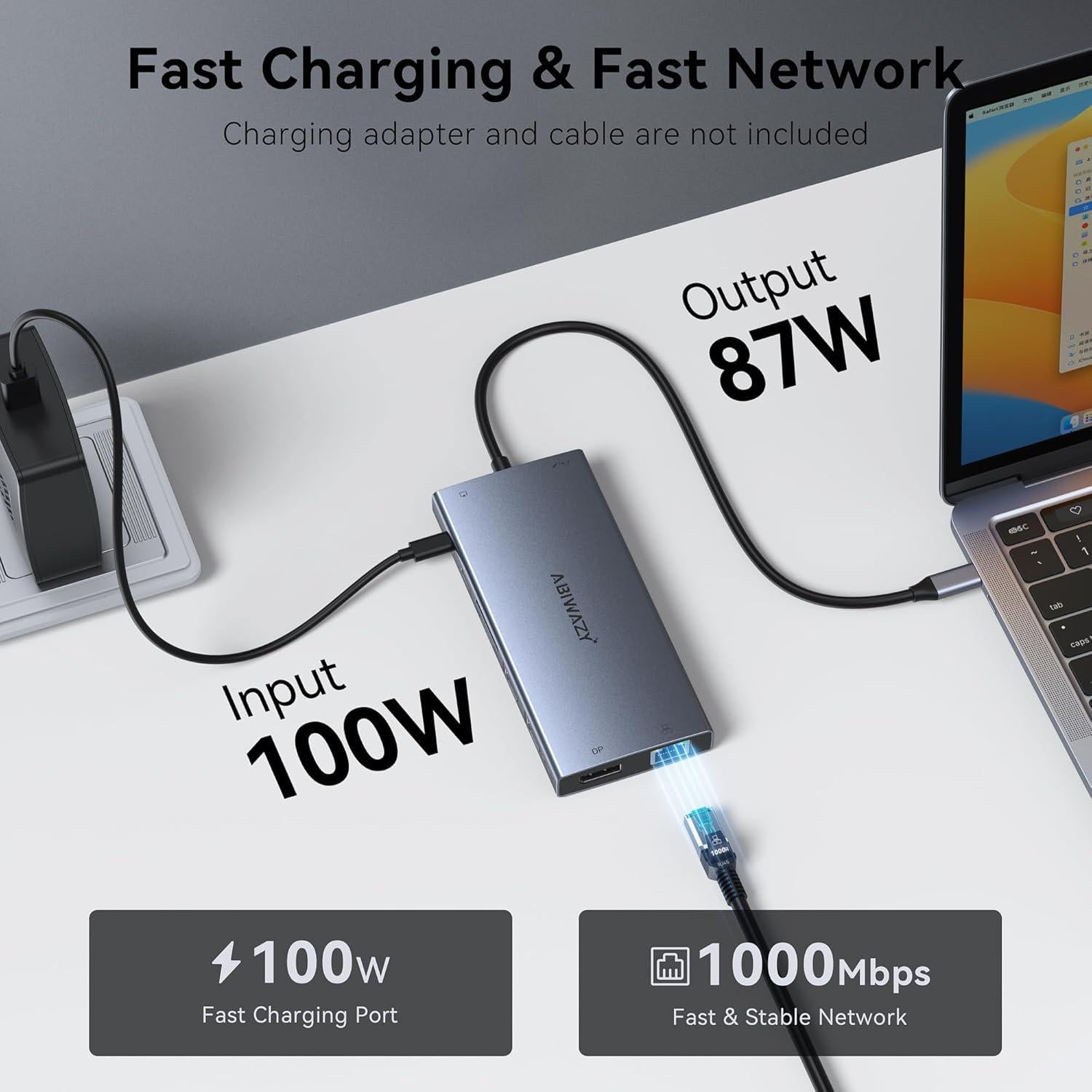 Estación de Acoplamiento USB-C 15 en 1 ABIWAZY para Laptop