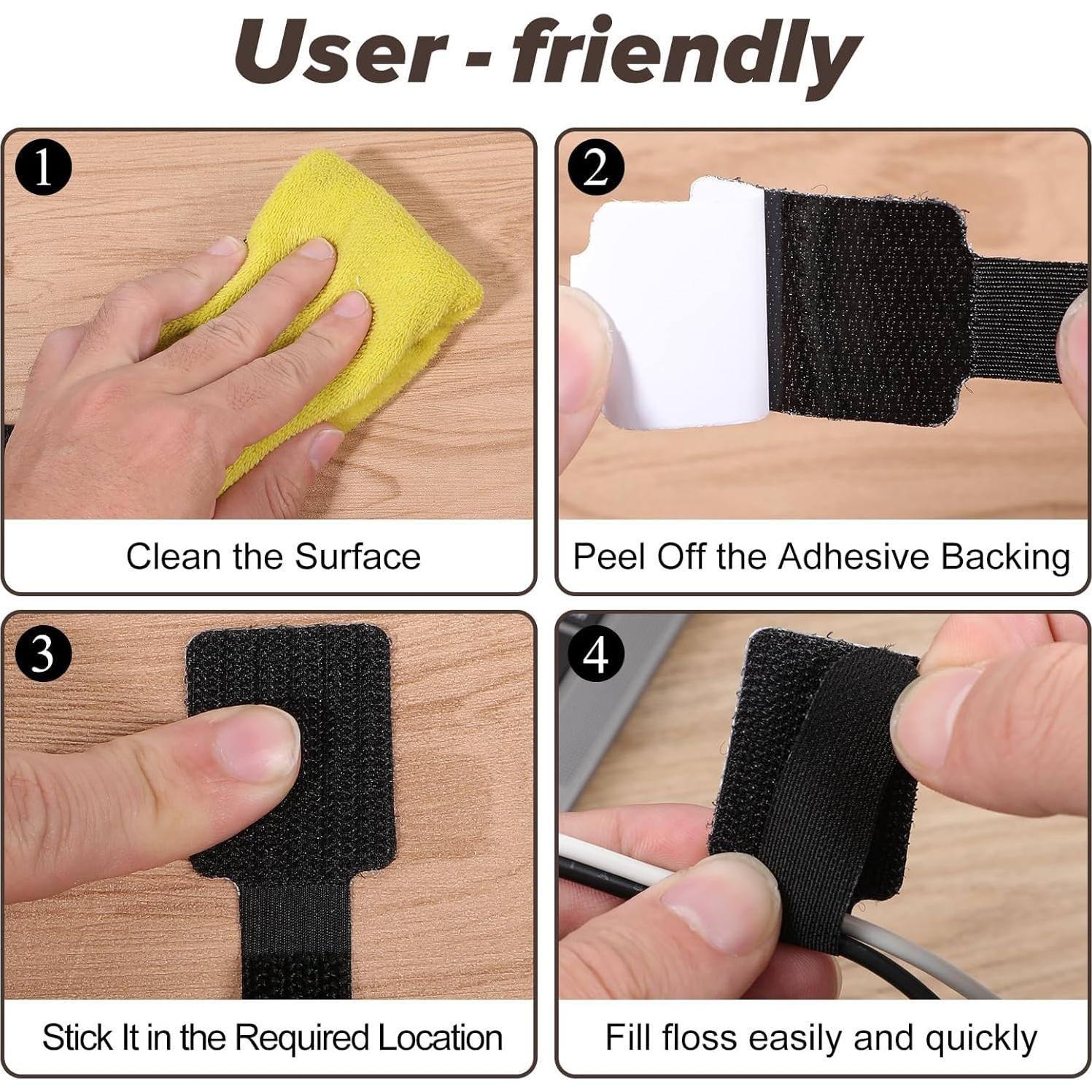 50 Ataduras de Cable Autoadhesivas Gancho y Bucle LiExopr