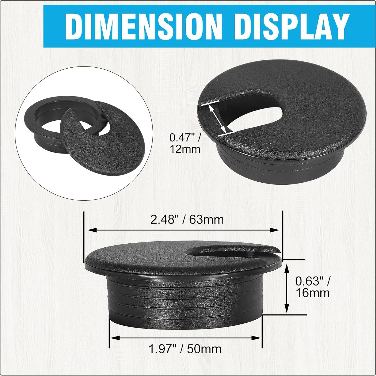 Tapón de Escritorio Negro JTemgle 50mm Organizador de Cables 2 Piezas