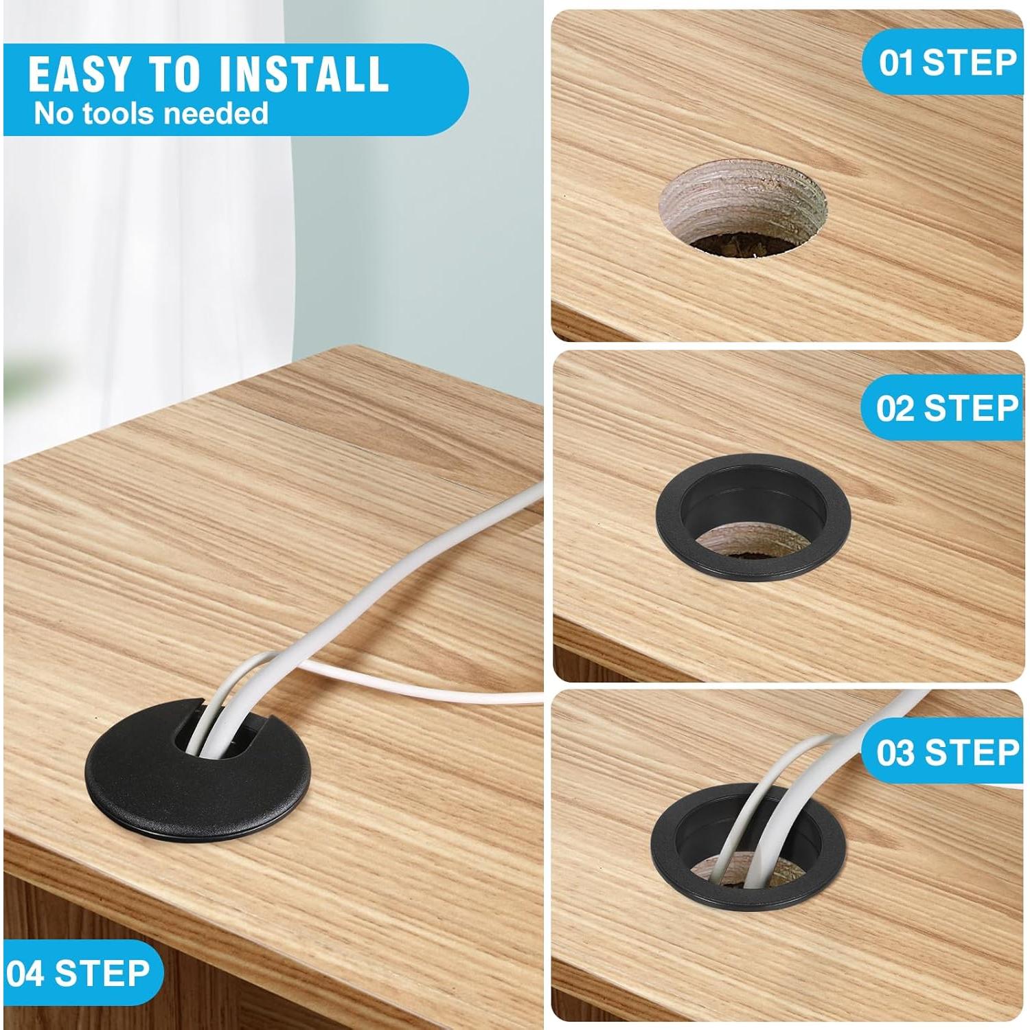 Tapón de Escritorio Negro JTemgle 50mm Organizador de Cables 2 Piezas