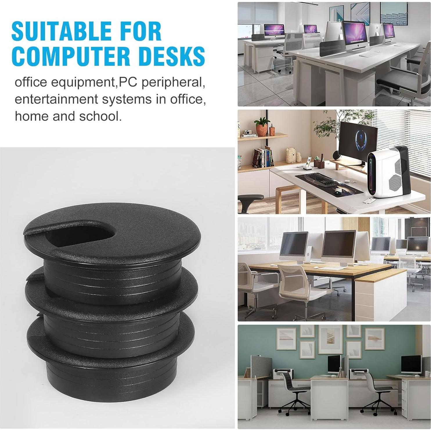 Tapón de Escritorio Negro JTemgle 50mm Organizador de Cables 2 Piezas