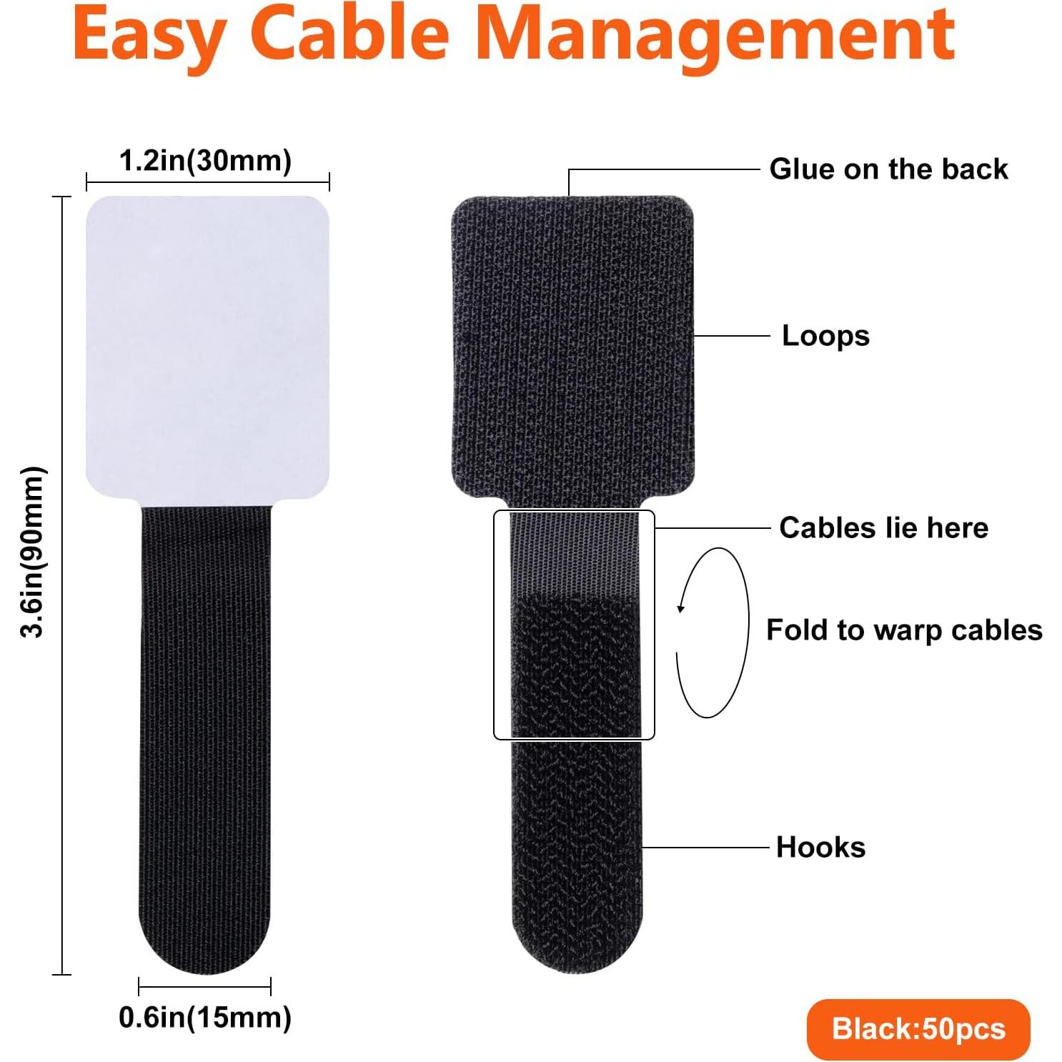 Bridas de Cable CrsaSwivo 50 Piezas Gancho y Bucle Adhesivas