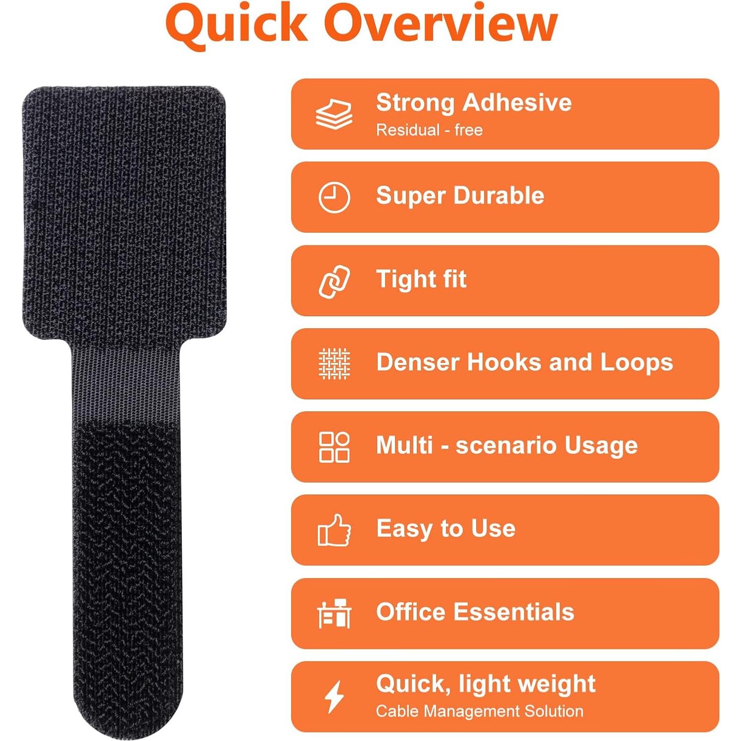 Bridas de Cable CrsaSwivo 50 Piezas Gancho y Bucle Adhesivas