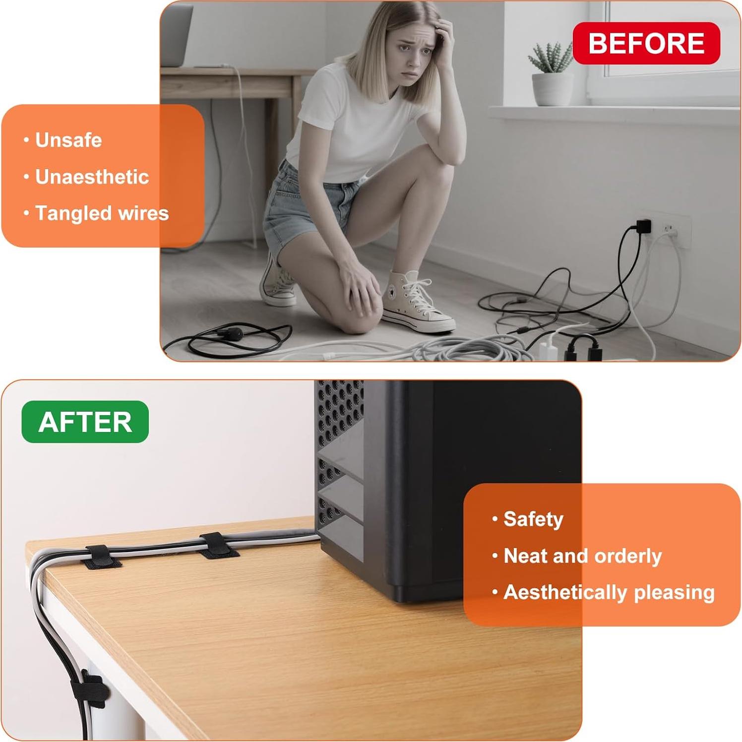 Bridas de Cable CrsaSwivo 50 Piezas Gancho y Bucle Adhesivas