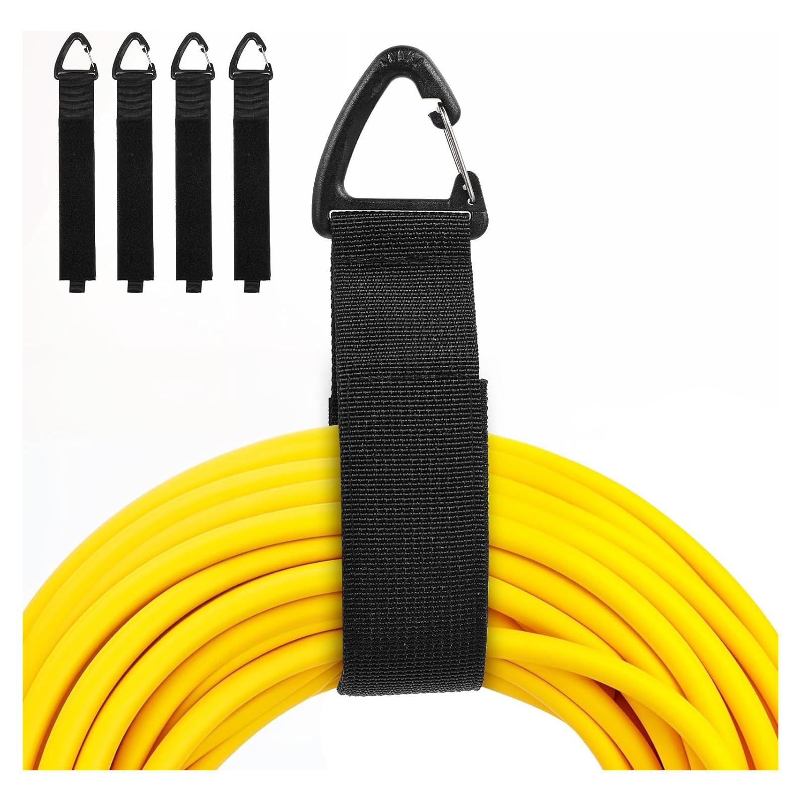 4Pcs Heavy Duty Storage Straps Extension Cord Holder Organizer 1.5 * 16 Foot Adjustable Hose Hanger Heavy Duty Storage Straps with Triangle Clips for Garage Organization Men Workshop