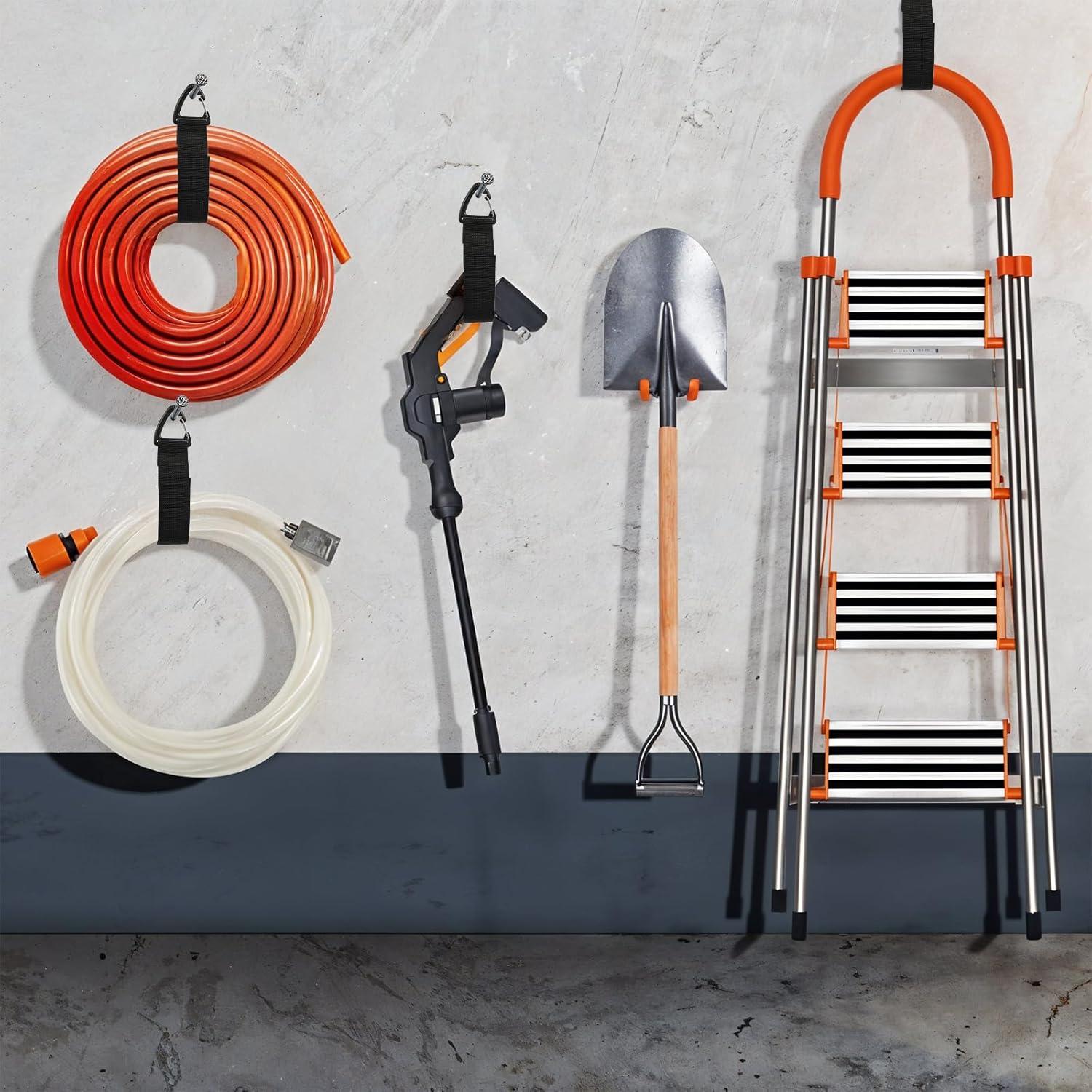 4Pcs Heavy Duty Storage Straps Extension Cord Holder Organizer 1.5 * 16 Foot Adjustable Hose Hanger Heavy Duty Storage Straps with Triangle Clips for Garage Organization Men Workshop