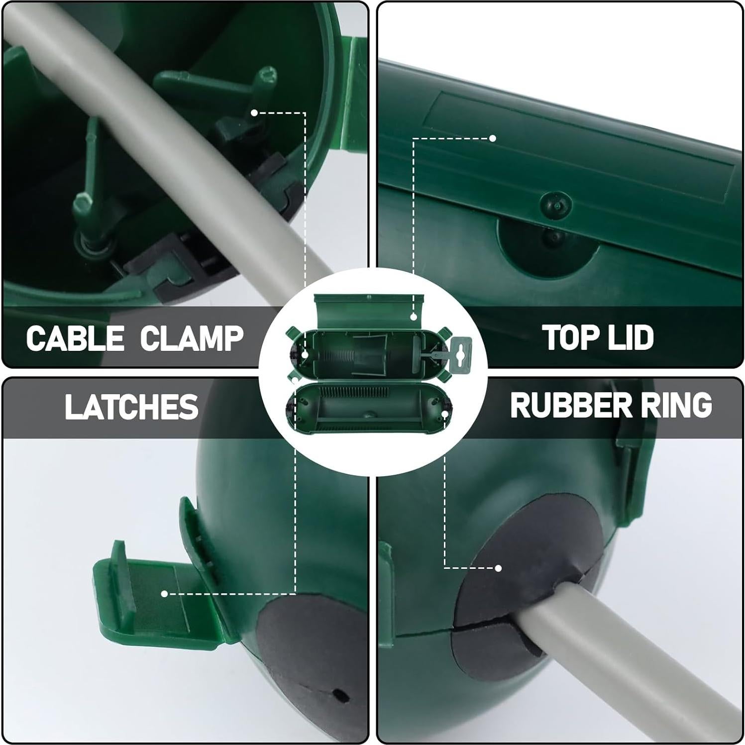 EP 3 Pack Extension Cord Safety Cover - Indoor Outdoor Waterproof Seal Housing for AWG 12/14/16 Cords - Protect Holiday String Lights, Plugs, and Wires - Green