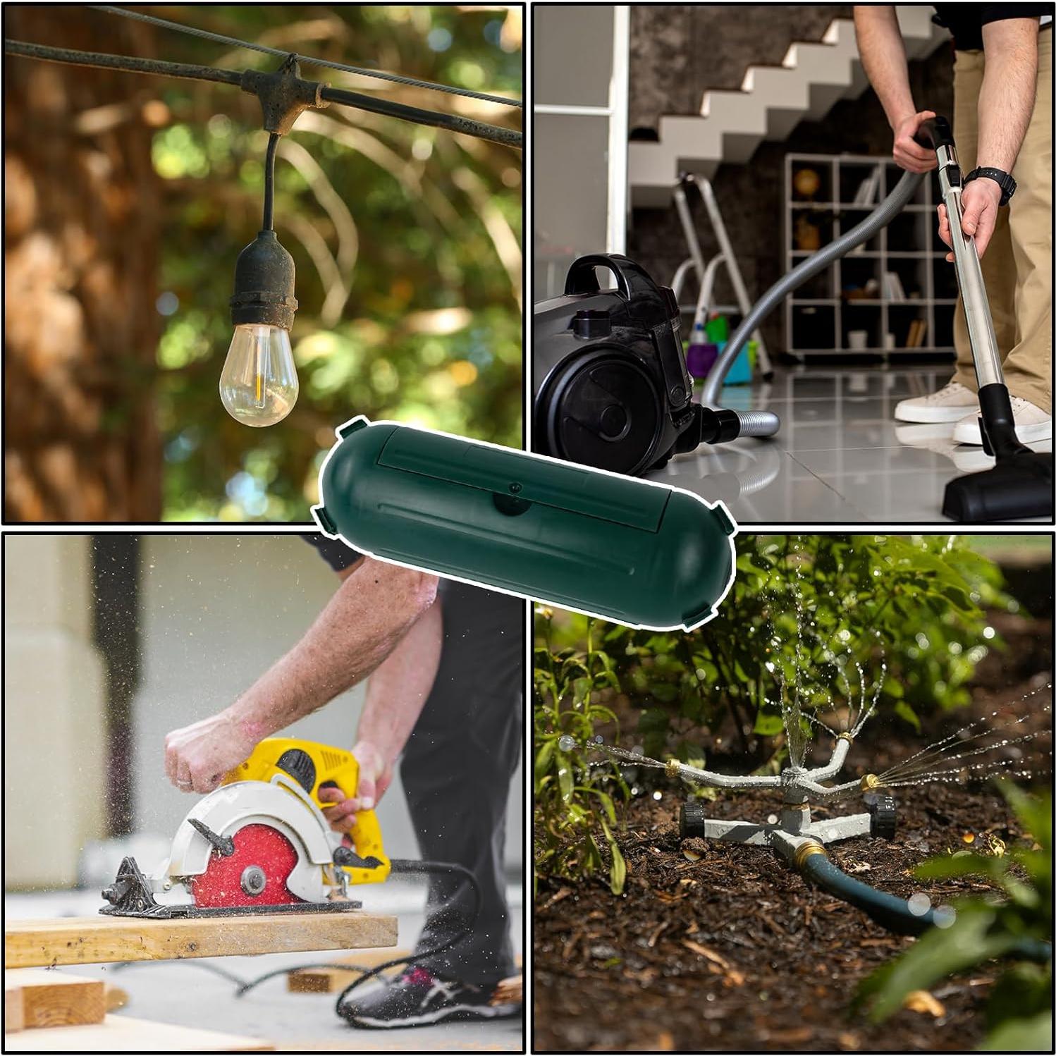 EP 3 Pack Extension Cord Safety Cover - Indoor Outdoor Waterproof Seal Housing for AWG 12/14/16 Cords - Protect Holiday String Lights, Plugs, and Wires - Green