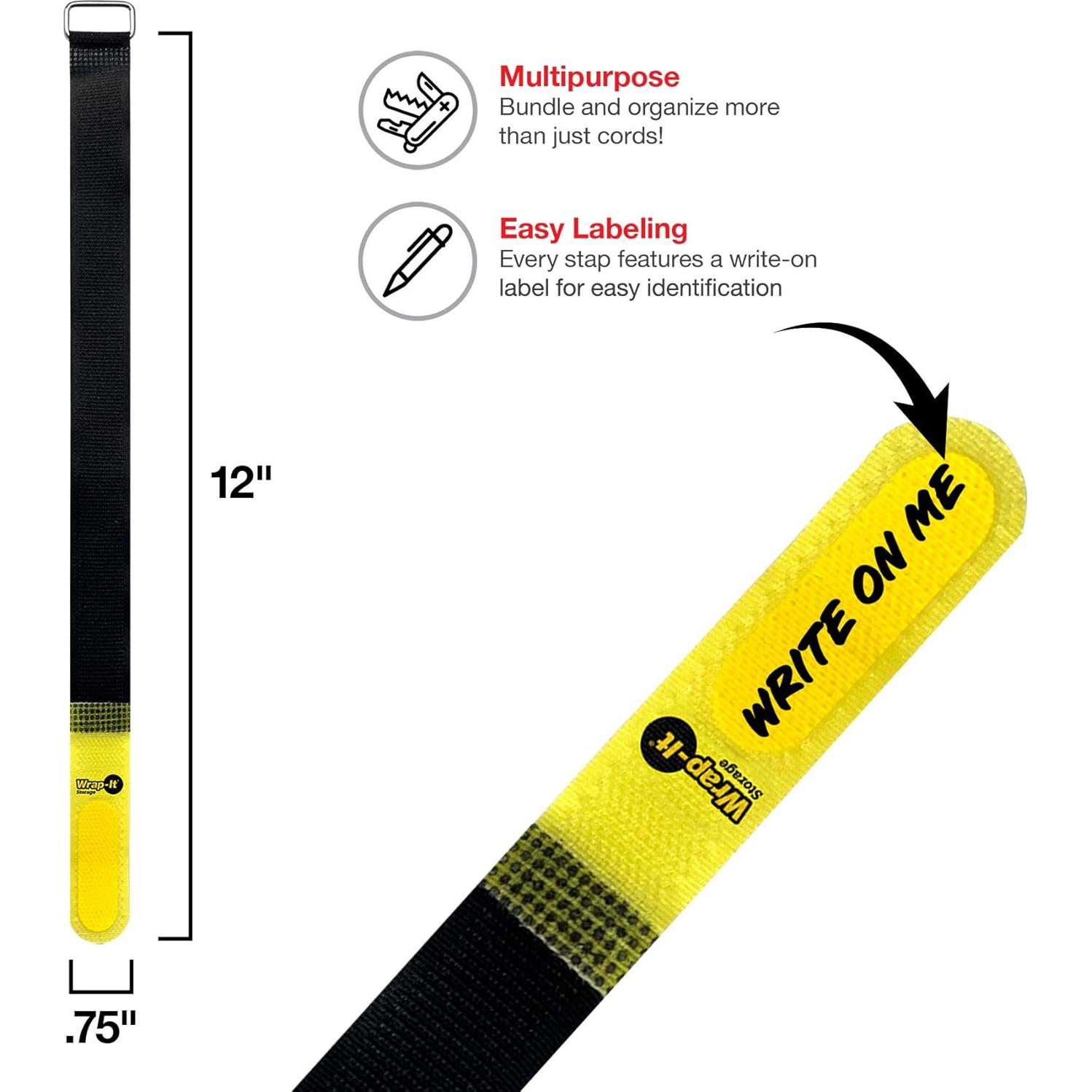 Correas de Cincha Reutilizables Wrap-It 30.48 cm 16 Paquete Amarillo/Negro