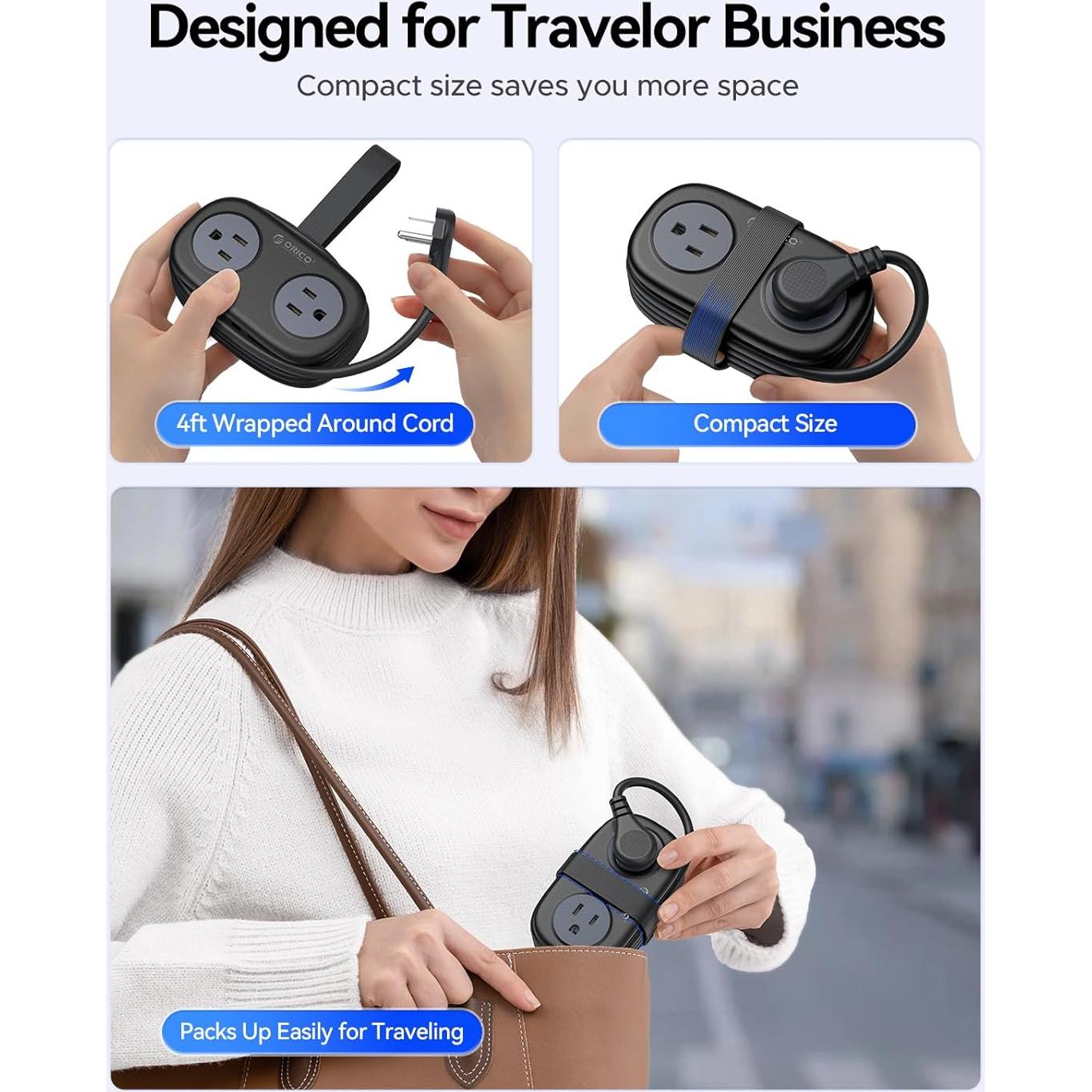 Regleta de Viaje ORICO AP3 20W 4 Salidas AC 3 USB Negro