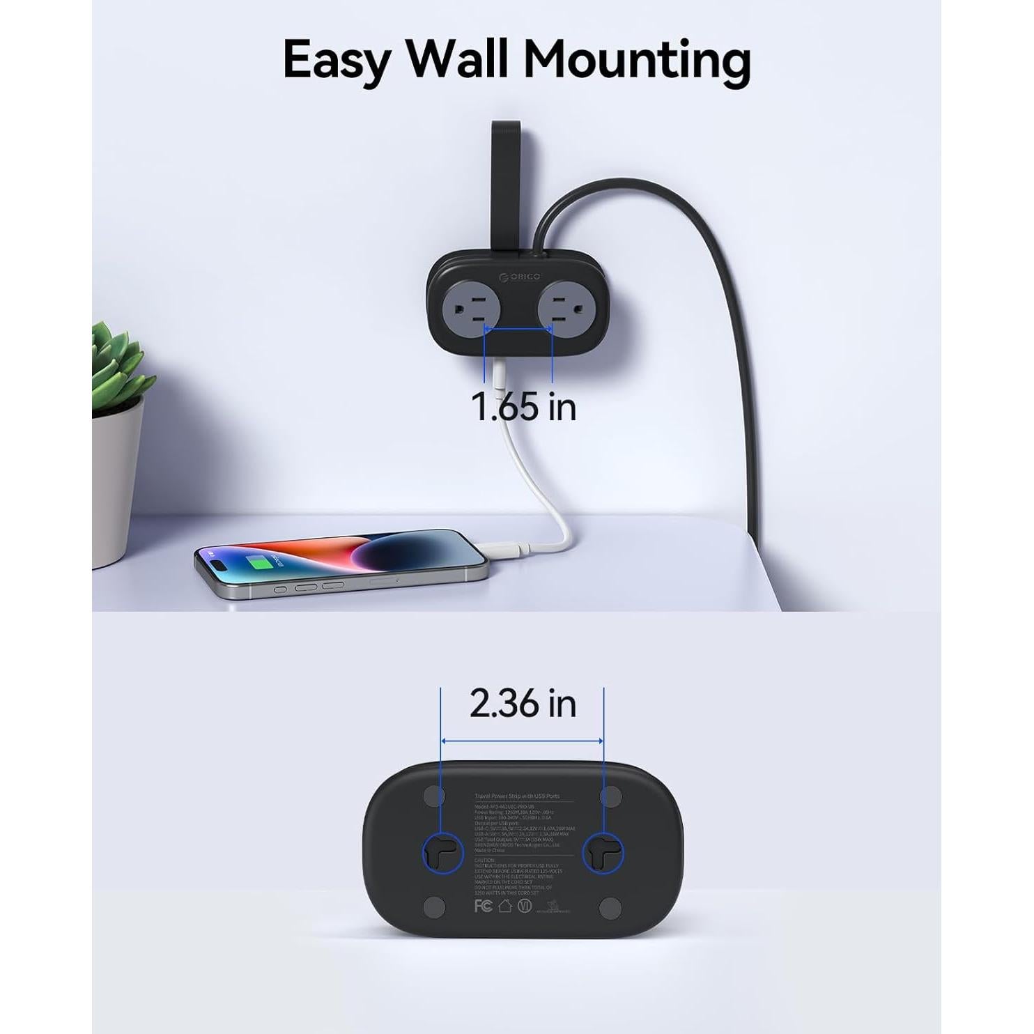 Regleta de Viaje ORICO AP3 20W 4 Salidas AC 3 USB Negro