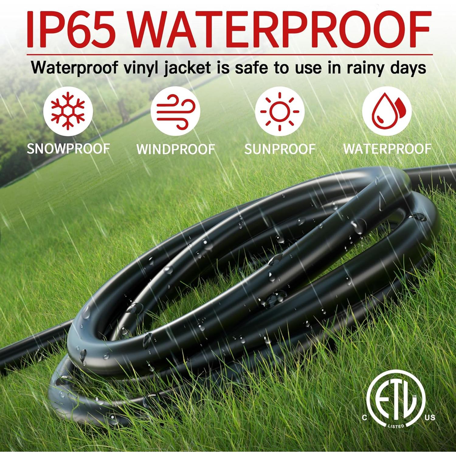 Cable de Extensión 25FT 16AWG Negro Impermeable 13A 1625W