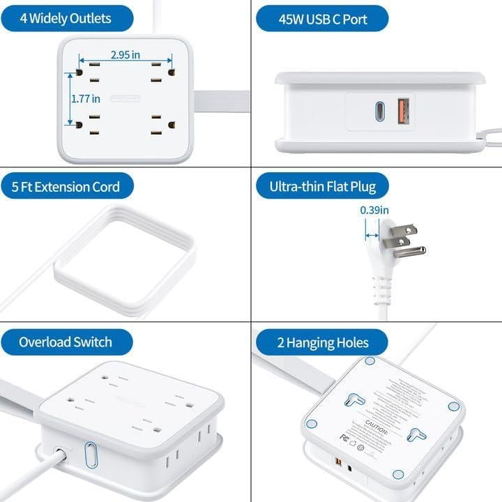 Regleta de Enchufes NTONPOWER 45W USB-C 8 Salidas 1.5m