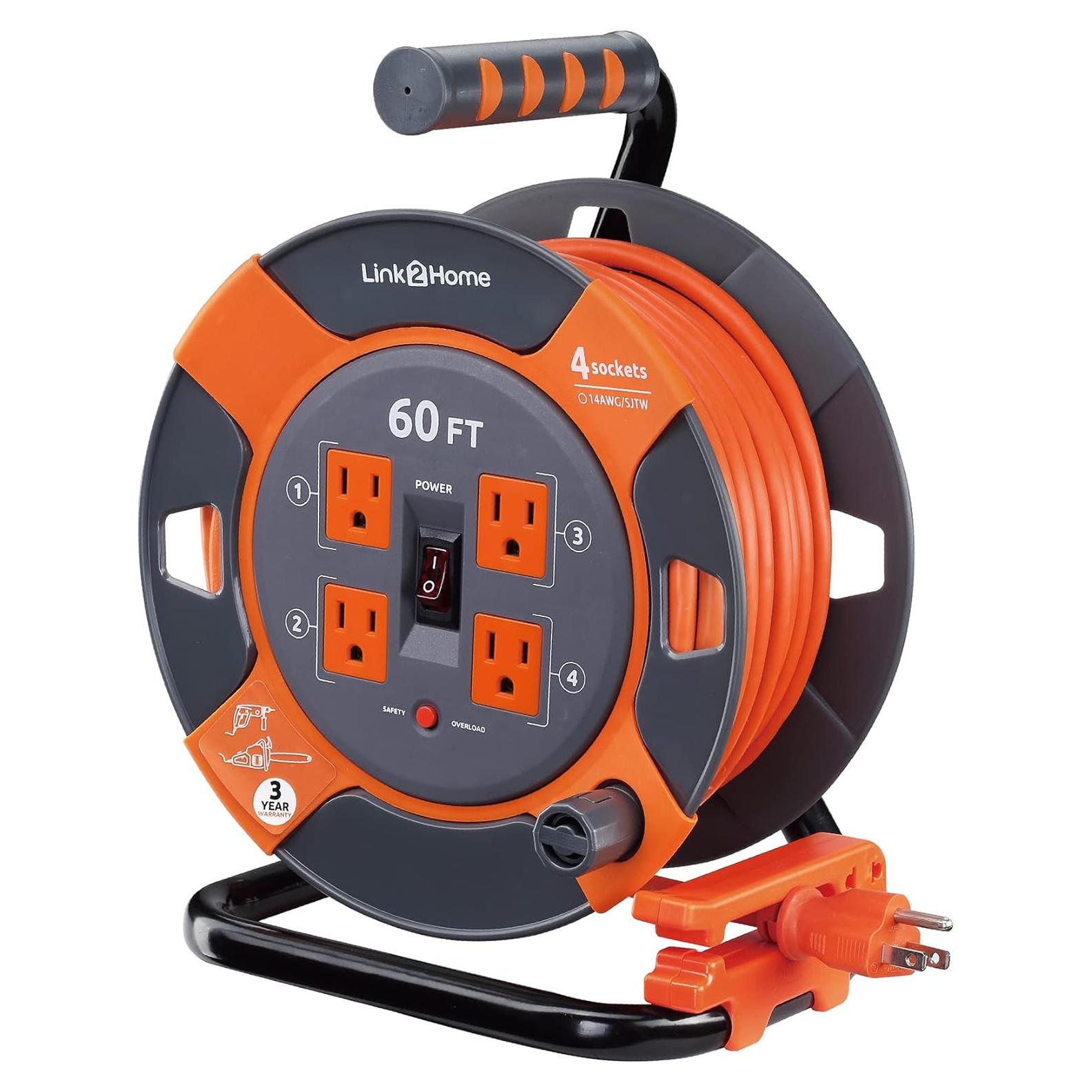 Carrete de Cable de Extensión Link2Home 18.3 m 4 Salidas 120V