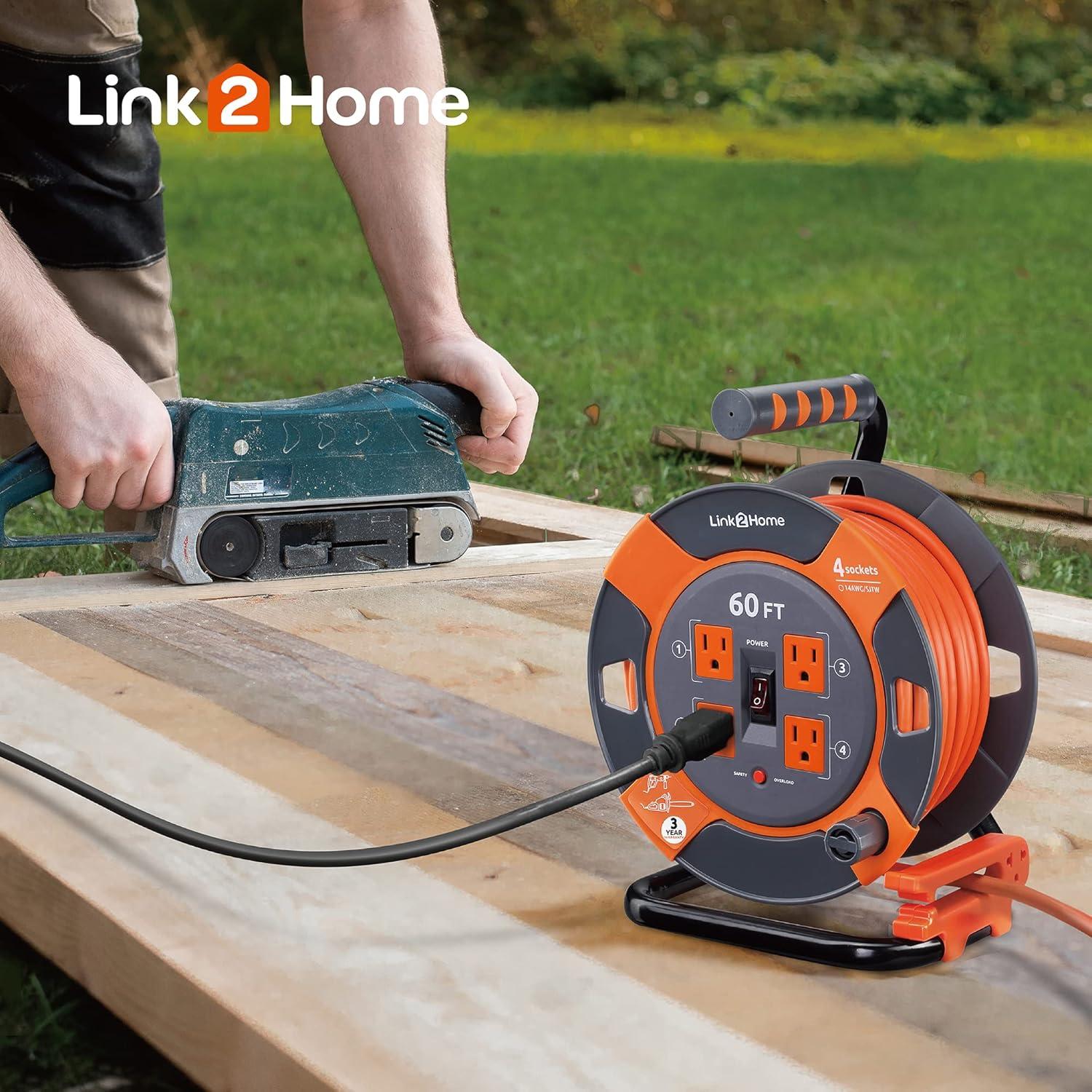 Carrete de Cable de Extensión Link2Home 18.3 m 4 Salidas 120V