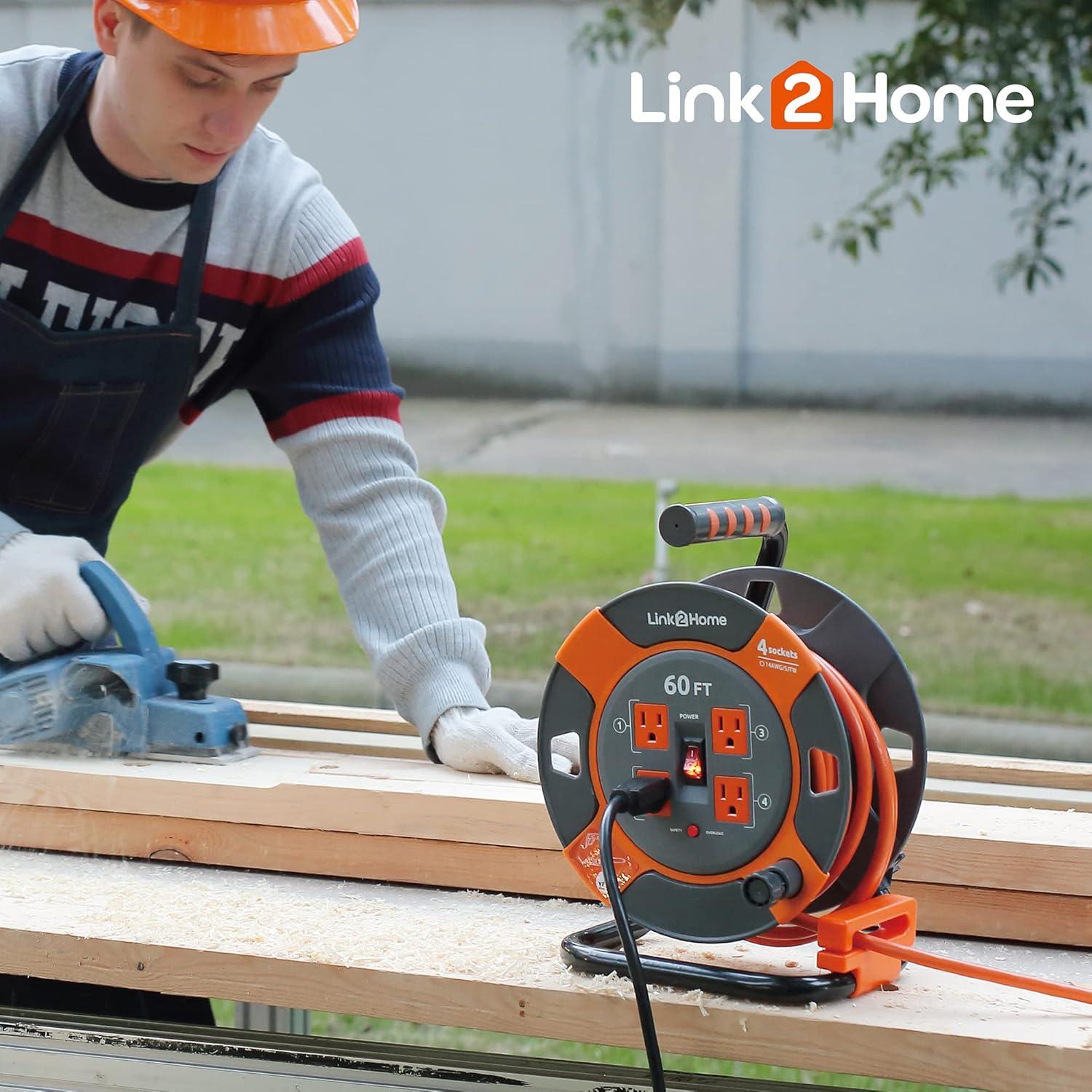 Carrete de Cable de Extensión Link2Home 18.3 m 4 Salidas 120V