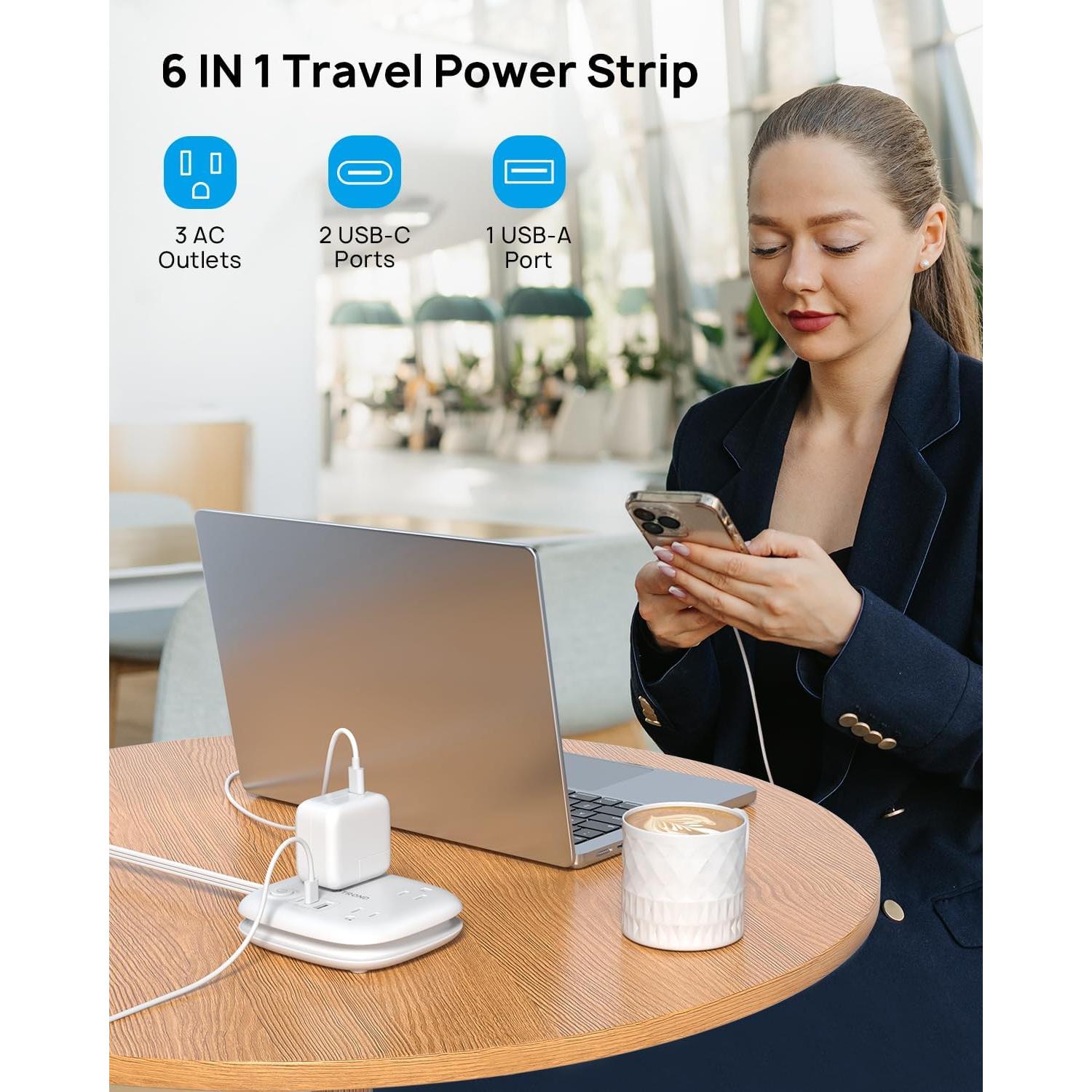 Regleta de Enchufes TROND TD-PS-US19 con 3 Salidas AC y 3 Puertos USB