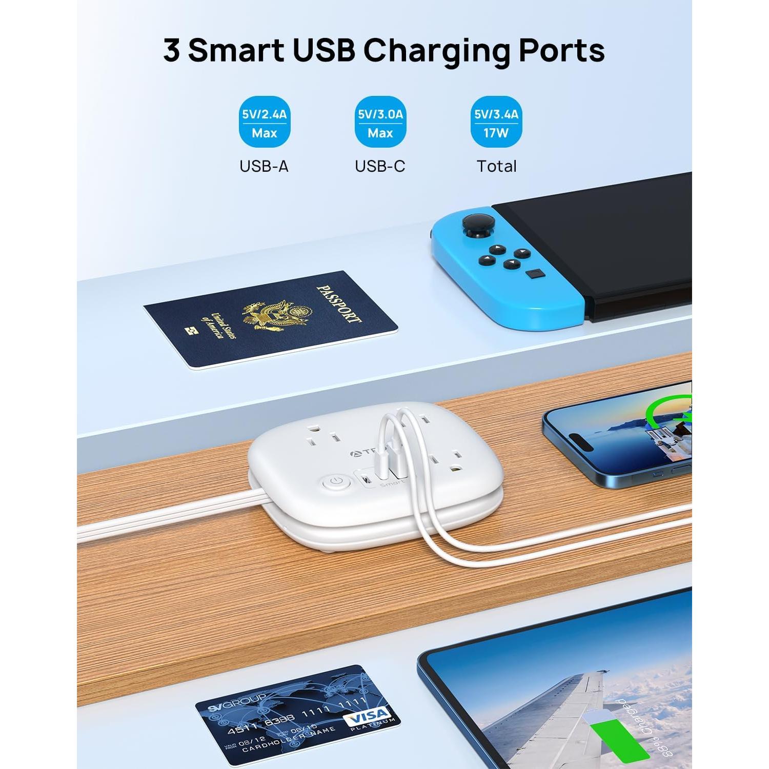 Regleta de Enchufes TROND TD-PS-US19 con 3 Salidas AC y 3 Puertos USB