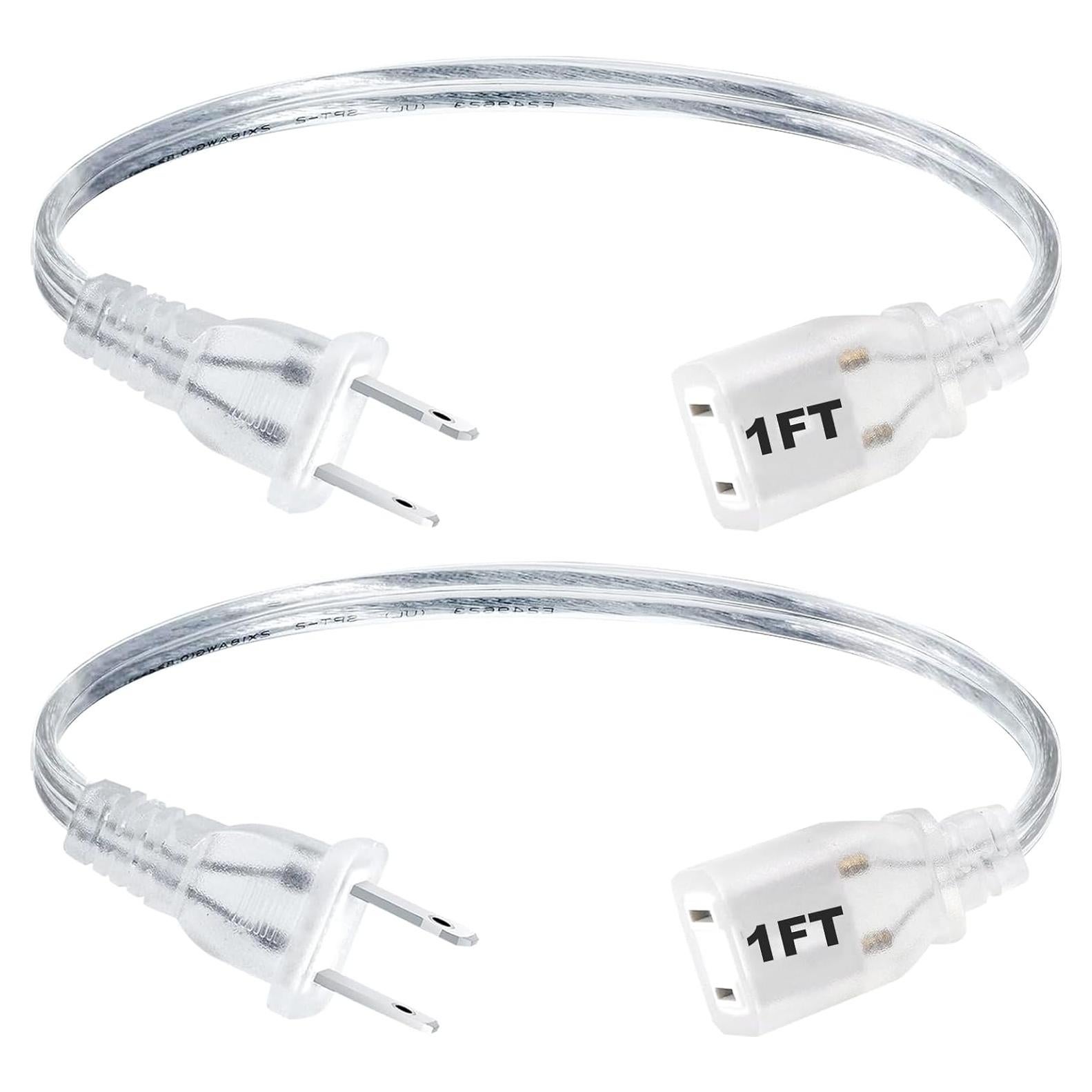 Paquete de 2 Cables de Extensión Cortos Transparentes 1 Pie