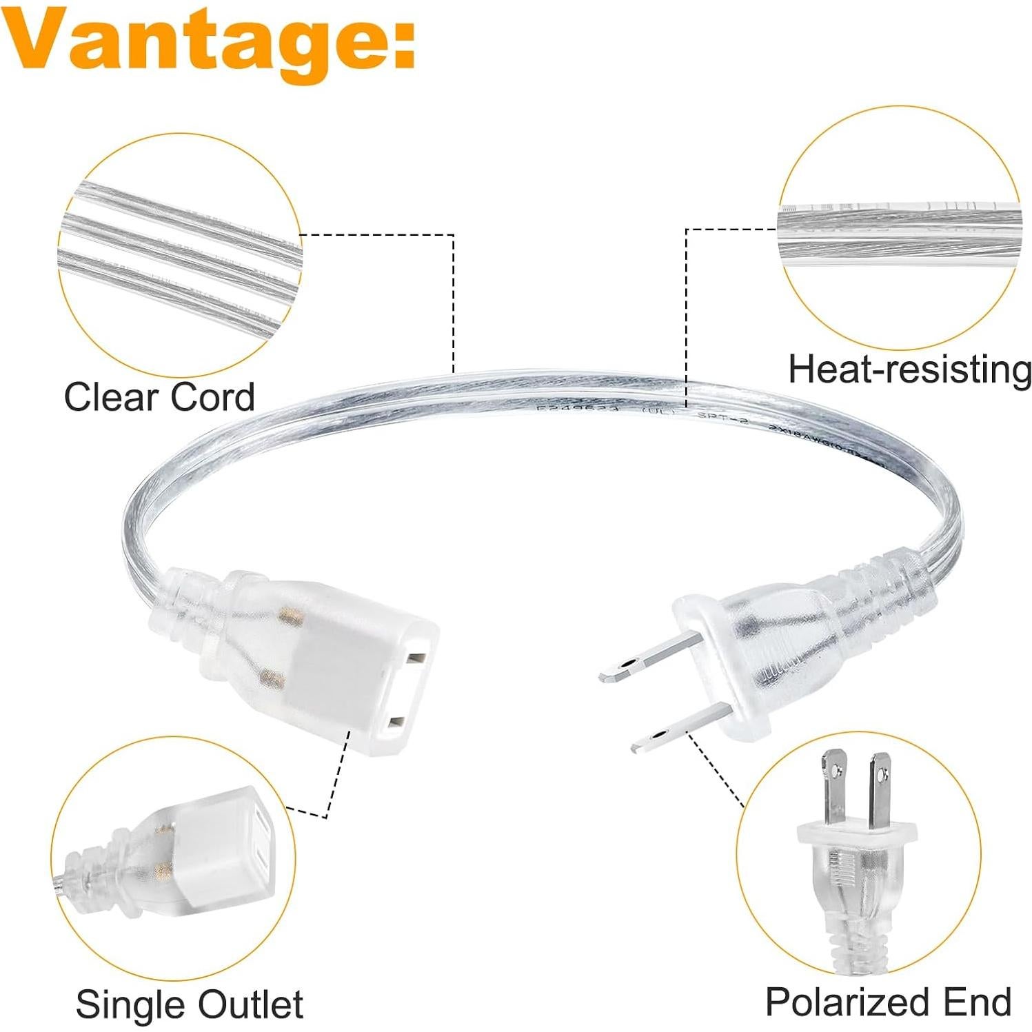 Paquete de 2 Cables de Extensión Cortos Transparentes 1 Pie