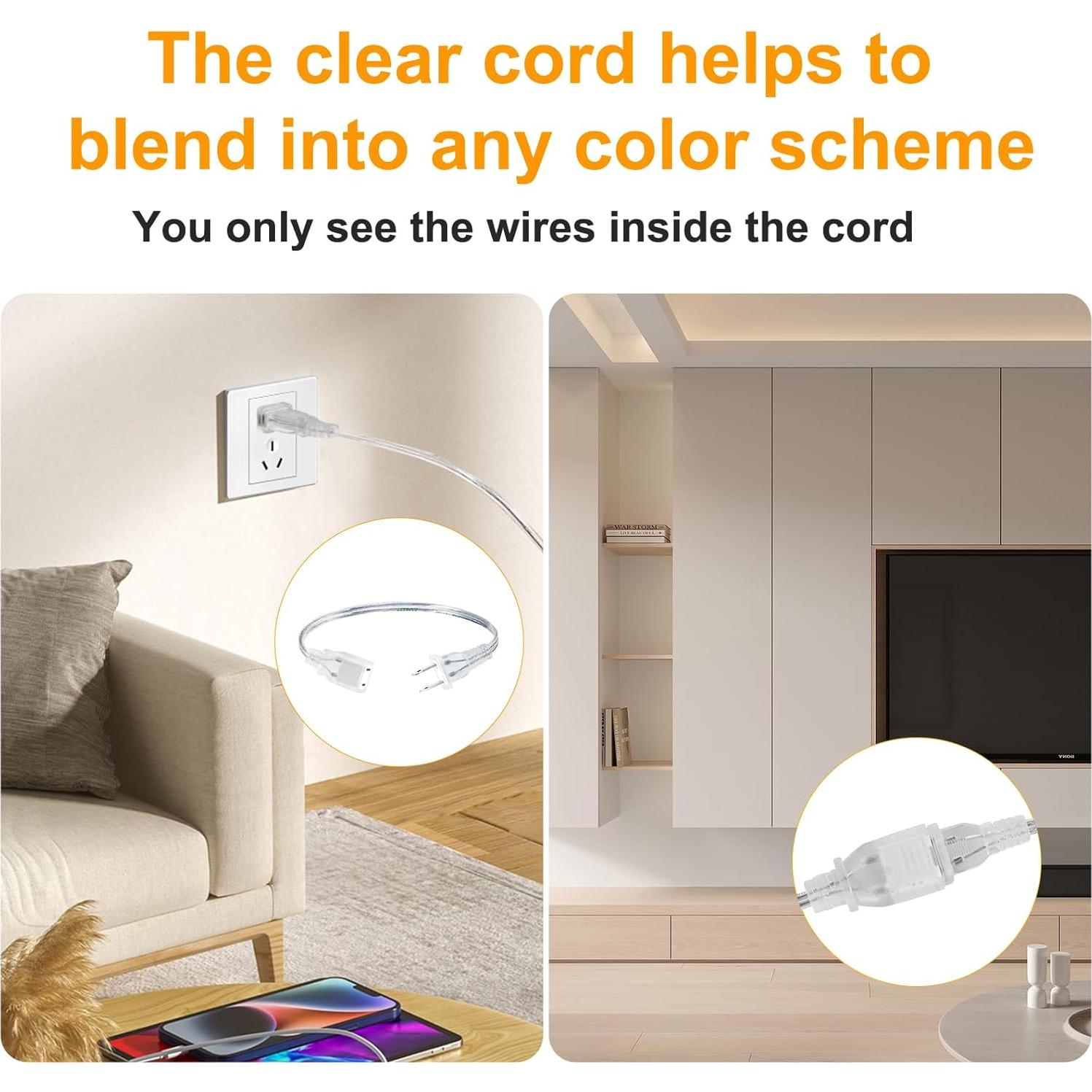 Paquete de 2 Cables de Extensión Cortos Transparentes 1 Pie