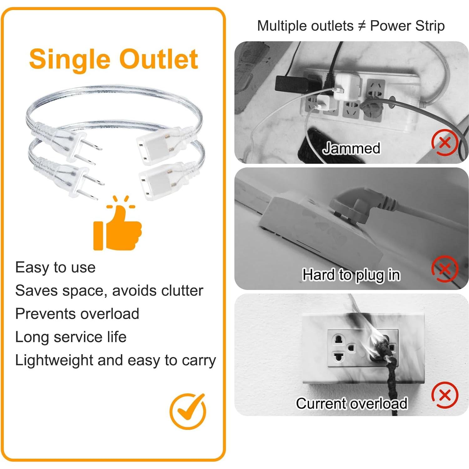 Paquete de 2 Cables de Extensión Cortos Transparentes 1 Pie