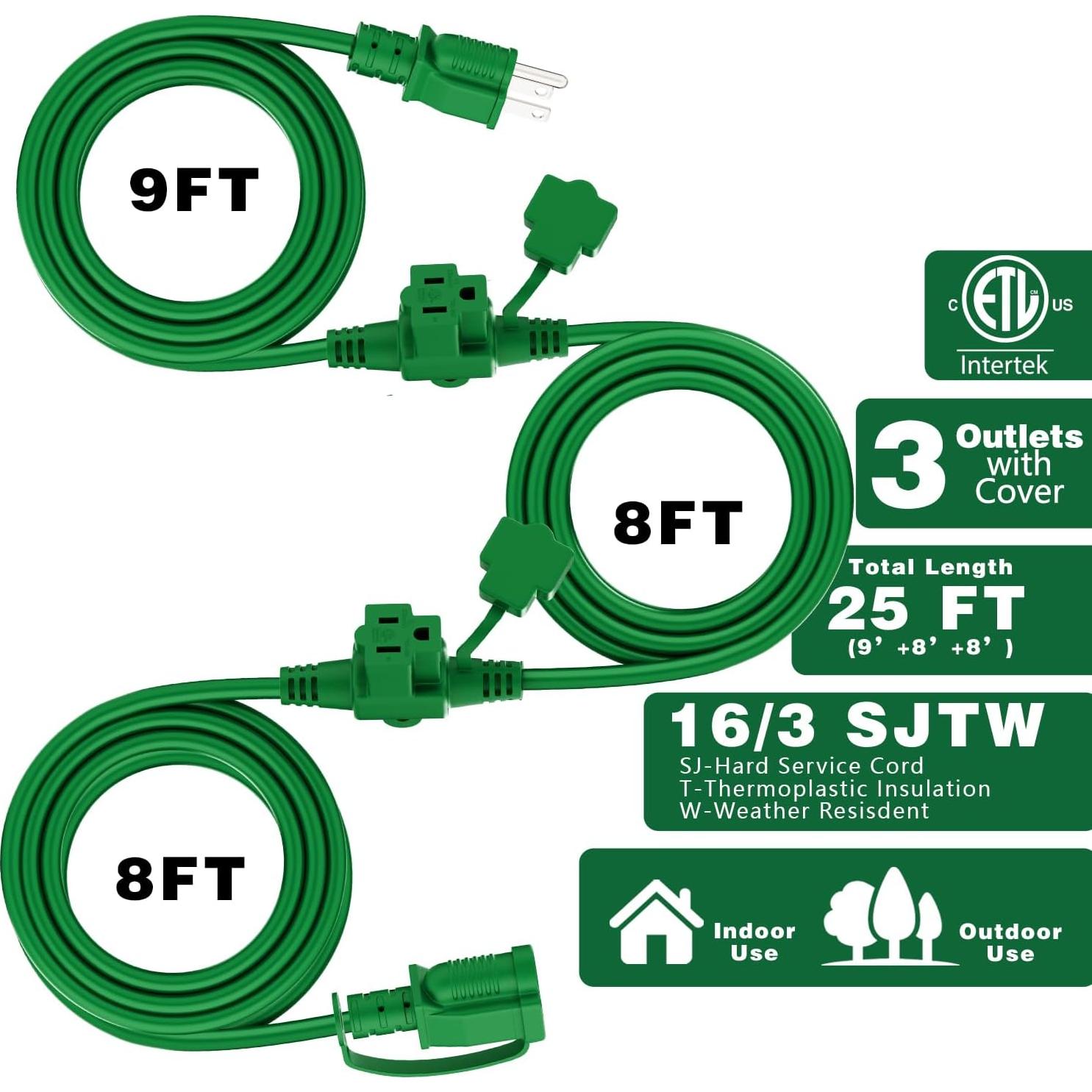 Cable de Extensión Exterior K KASONIC 7.62 m 3 Enchufes Verde