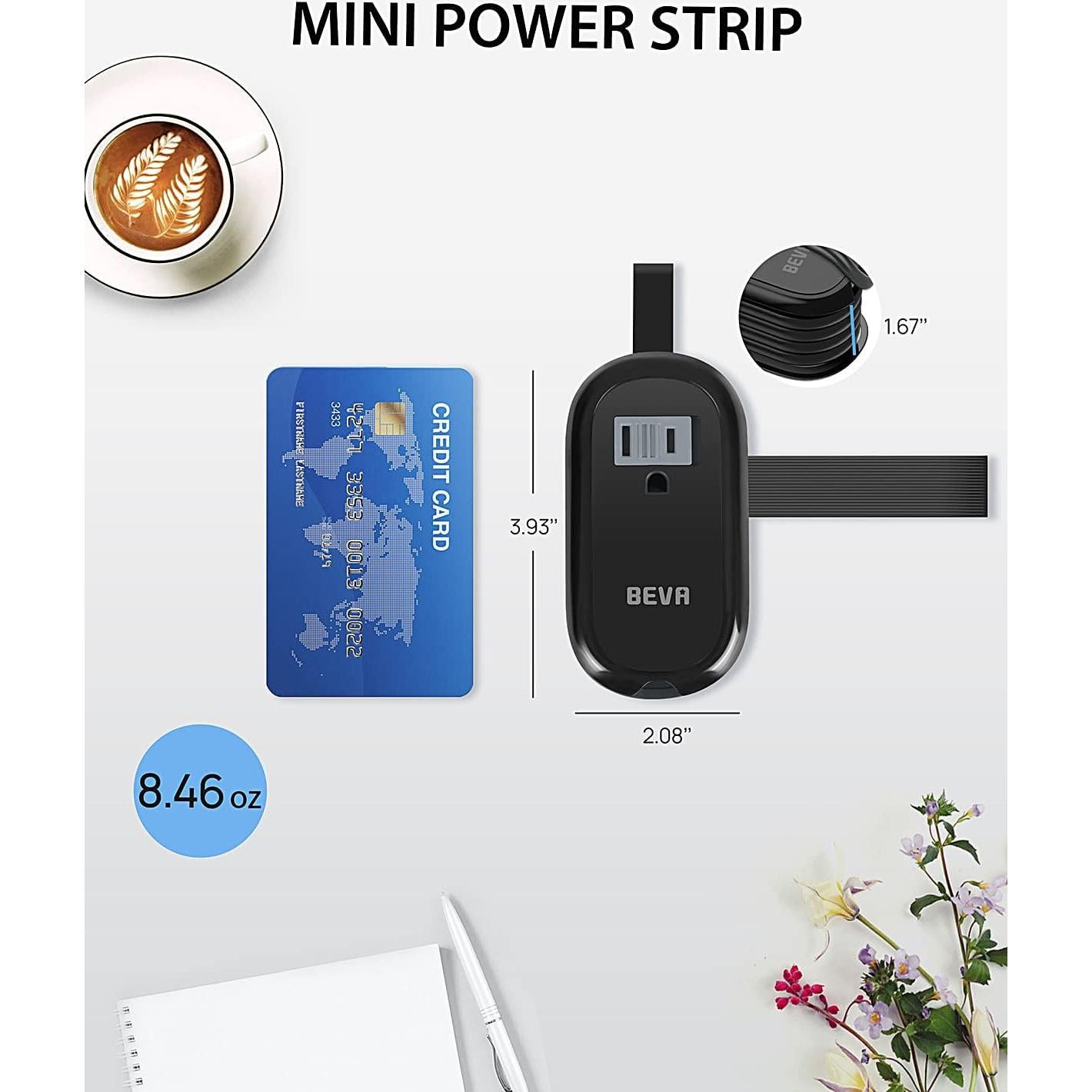 Regleta de Viaje BEVA con 2 Salidas AC y 3 Puertos USB