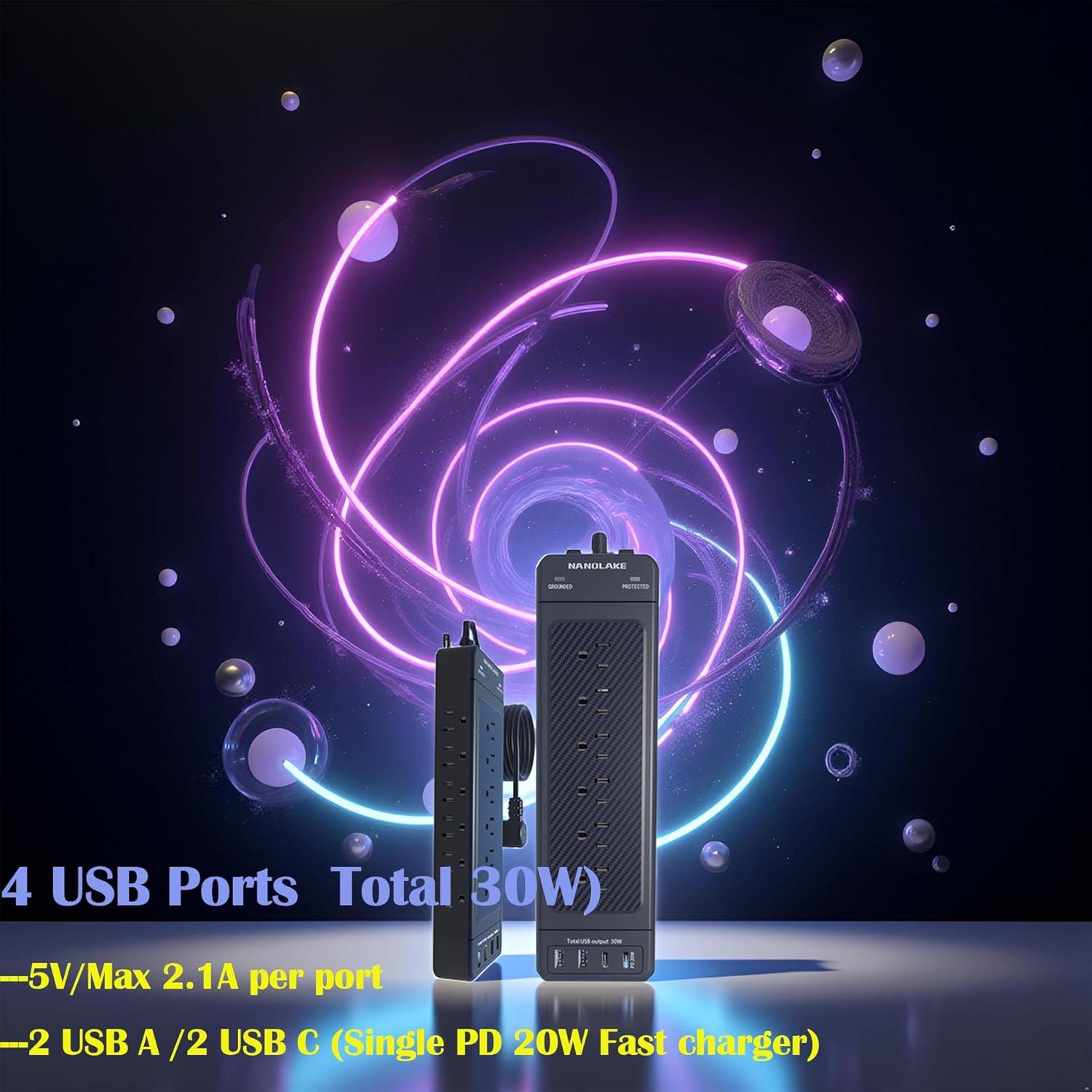 Regleta de Sobretensión NANOLAKE EL-18A 18 Salidas AC/USB 3m