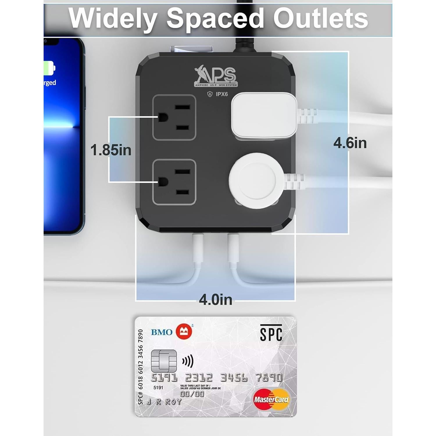 Regleta de Poder IPX6 Qiyuan 4 Salidas 3 USB 1.83m 1875W