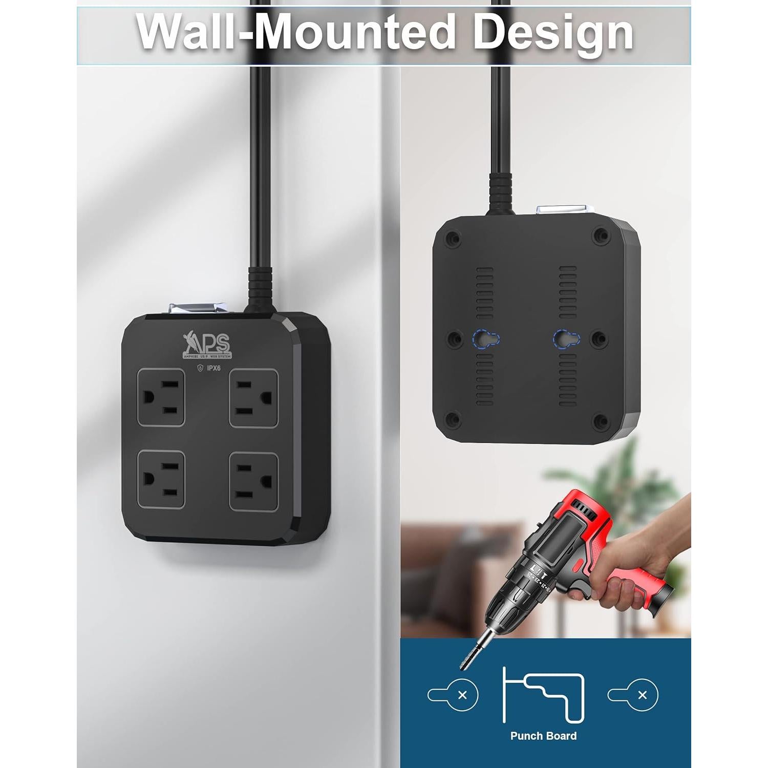 Regleta de Poder IPX6 Qiyuan 4 Salidas 3 USB 1.83m 1875W