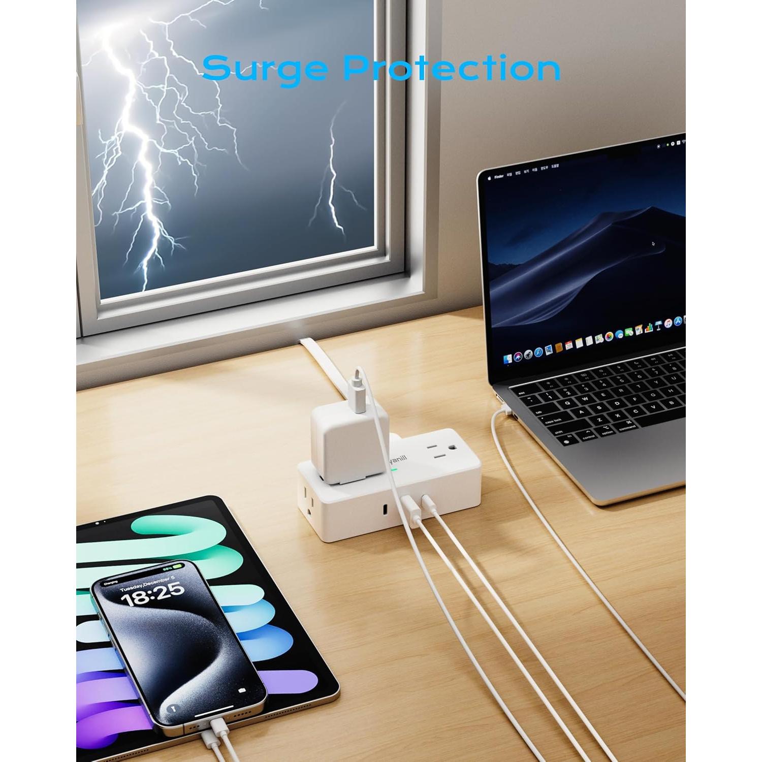 Protector de Sobretensión Kakyanill 4 Salidas 3 USB 900 Julios