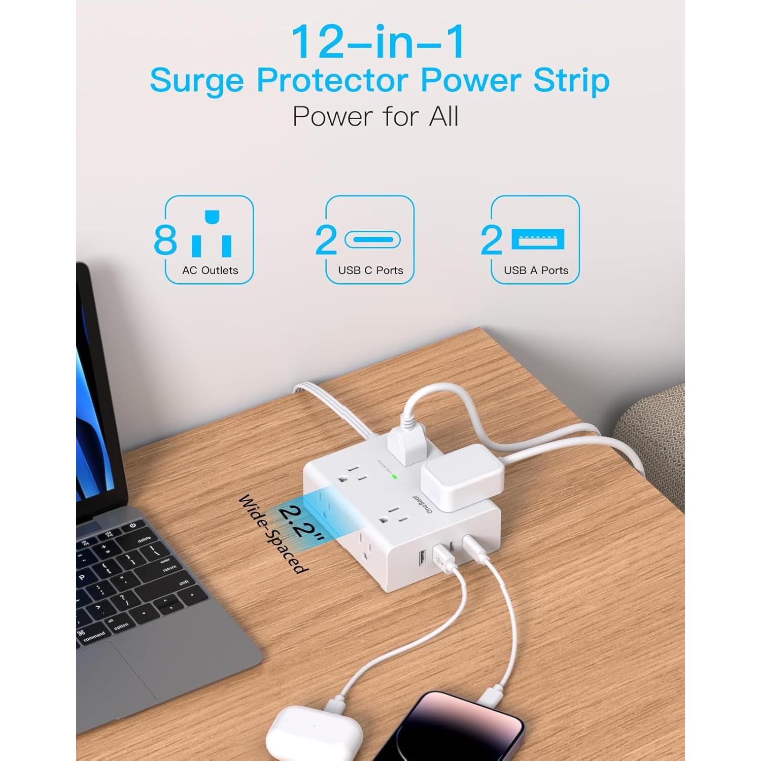 Cable de Extensión 3m One Beat con 8 Salidas y 4 USB