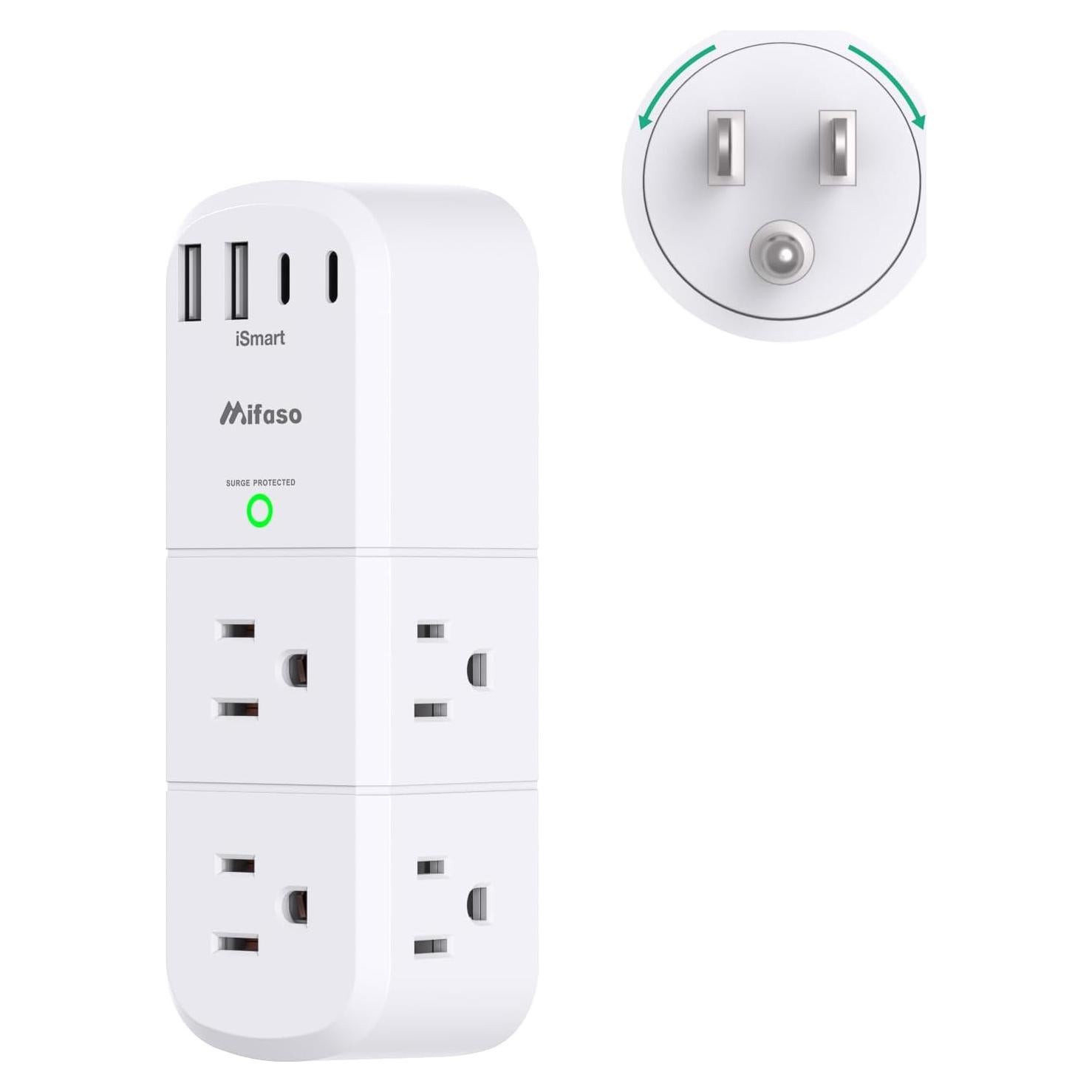 Extensor de Enchufe Mifaso 6 Salidas AC y 4 USB 1800J